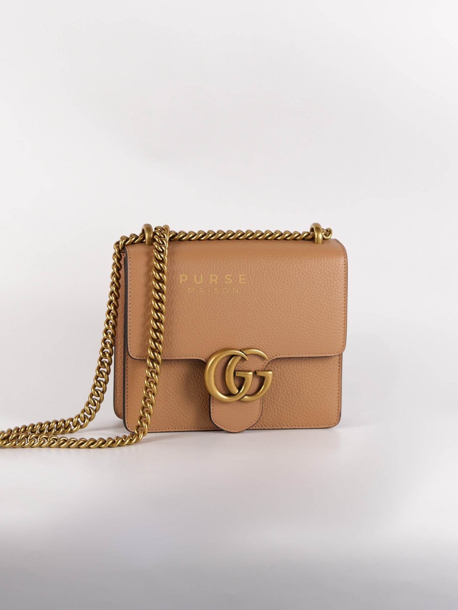 Interlocking G Marmont Dark Beige Grained Calfskin Leather Crossbody Bag | Purse Maison Luxury Bags Shop
