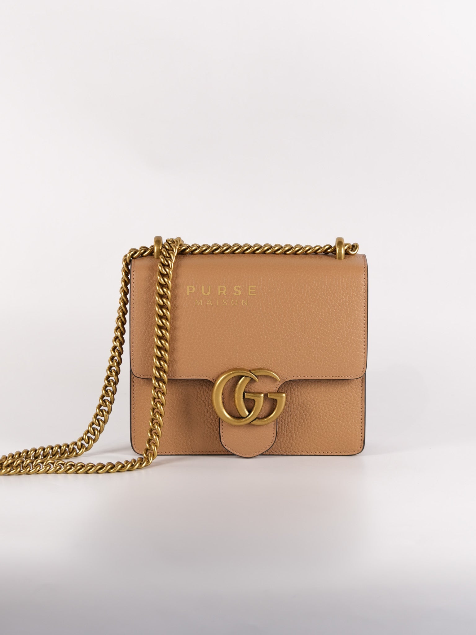 Interlocking G Marmont Dark Beige Grained Calfskin Leather Crossbody Bag | Purse Maison Luxury Bags Shop