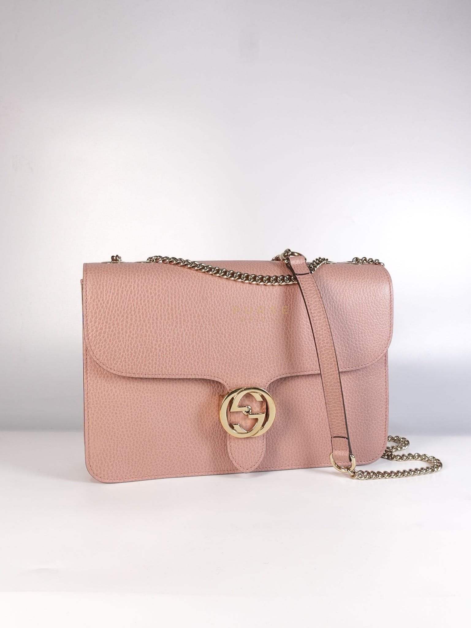 Interlocking G Medium in Pink Grained Calfskin Leather Chain Strap Bag | Purse Maison Luxury Bags Shop