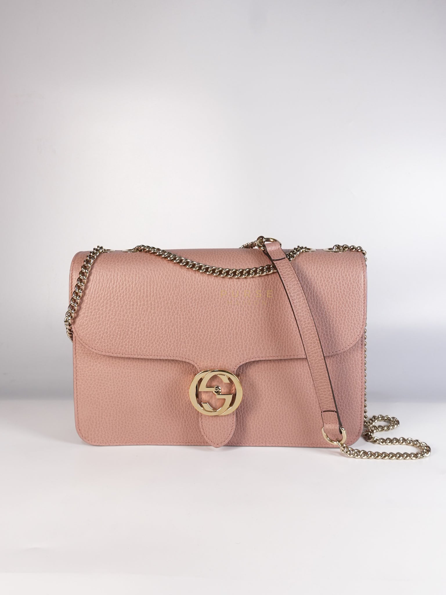 Interlocking G Medium in Pink Grained Calfskin Leather Chain Strap Bag | Purse Maison Luxury Bags Shop