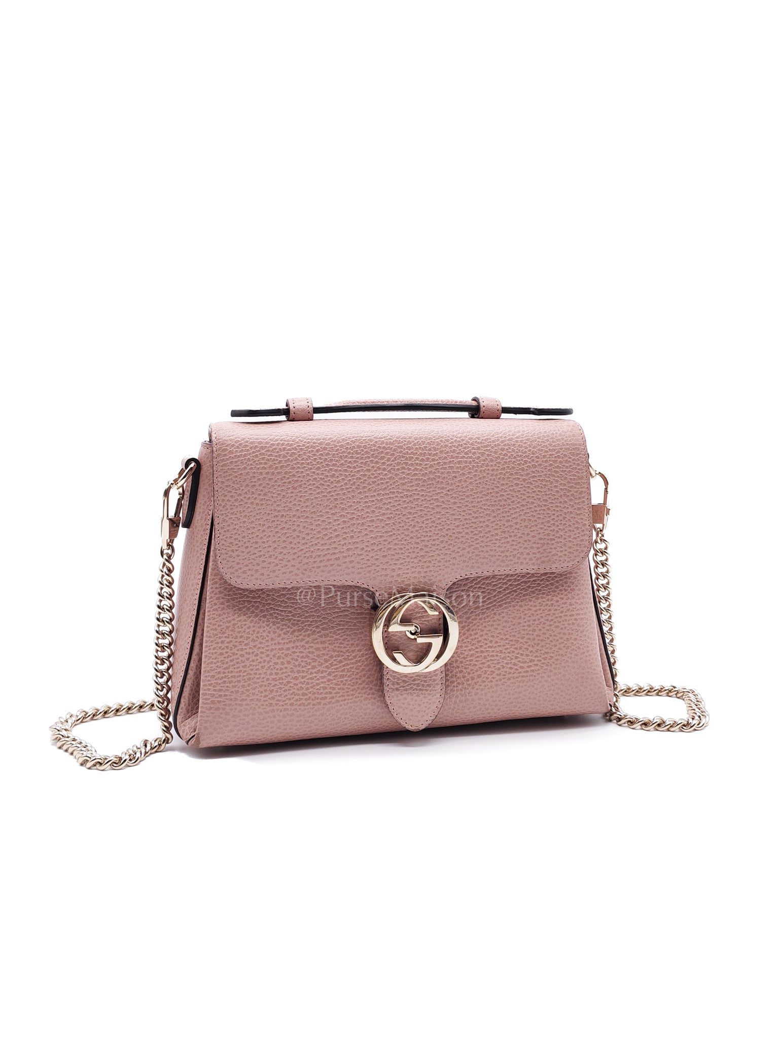Interlocking G Medium Top Handle in Pink Grained Calfskin Leather Crossbody Bag | Purse Maison Luxury Bags Shop