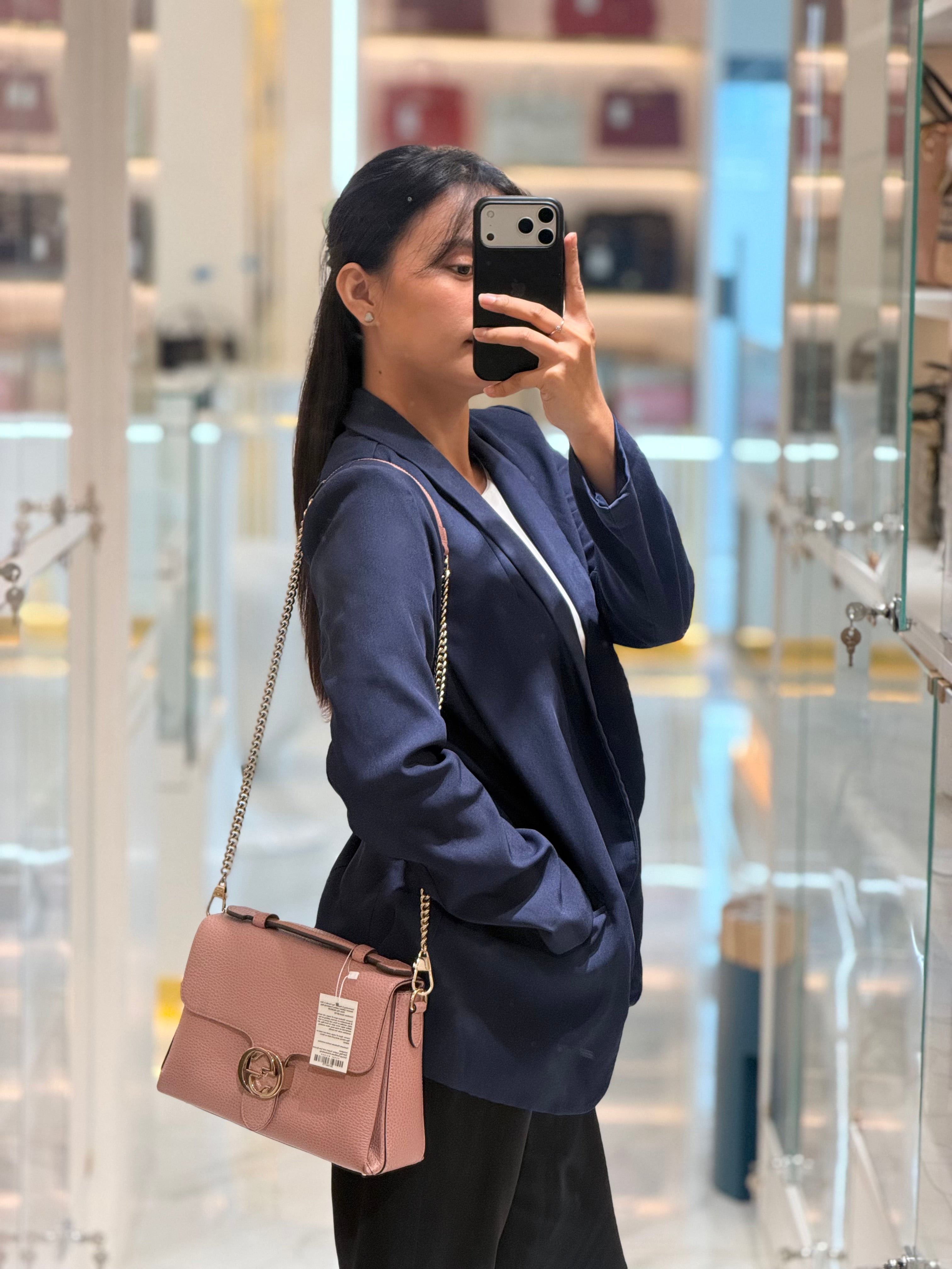 Interlocking G Medium Top Handle in Pink Grained Calfskin Leather Crossbody Bag | Purse Maison Luxury Bags Shop