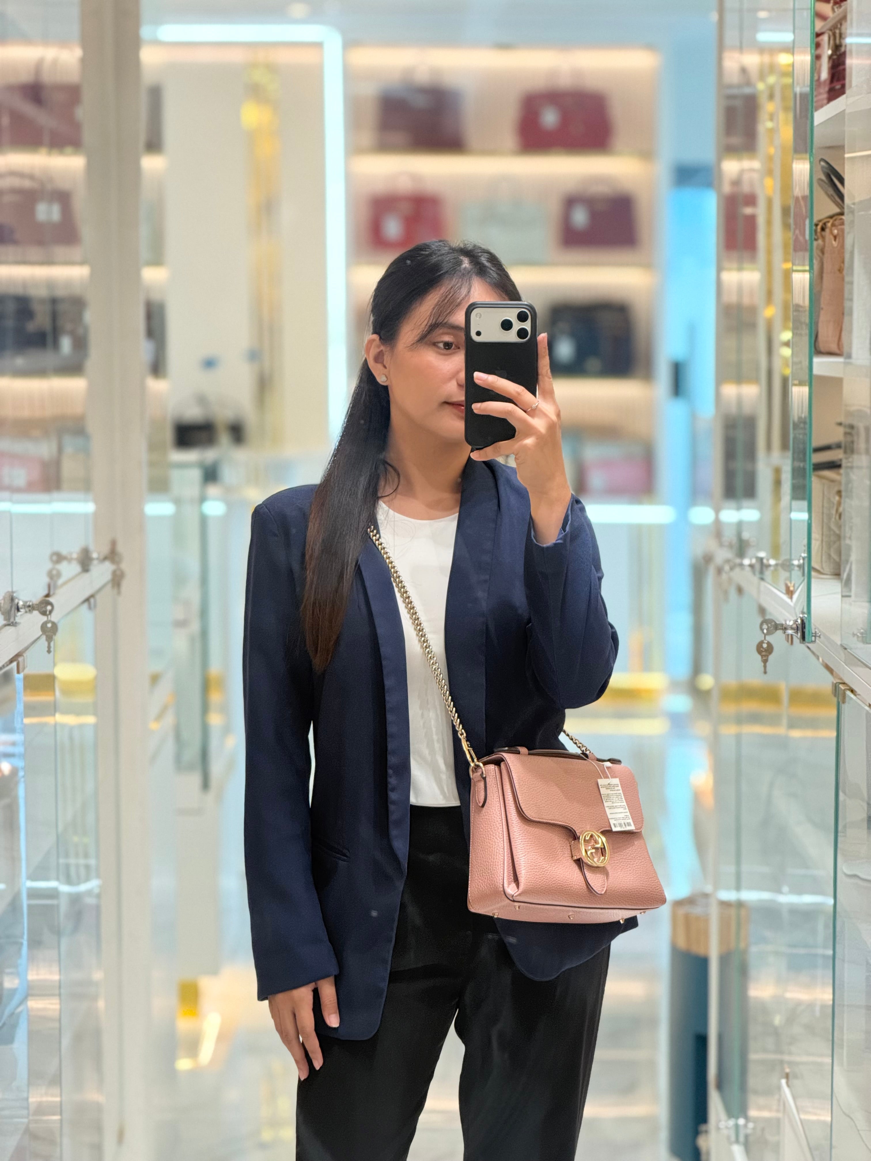 Interlocking G Medium Top Handle in Pink Grained Calfskin Leather Crossbody Bag | Purse Maison Luxury Bags Shop