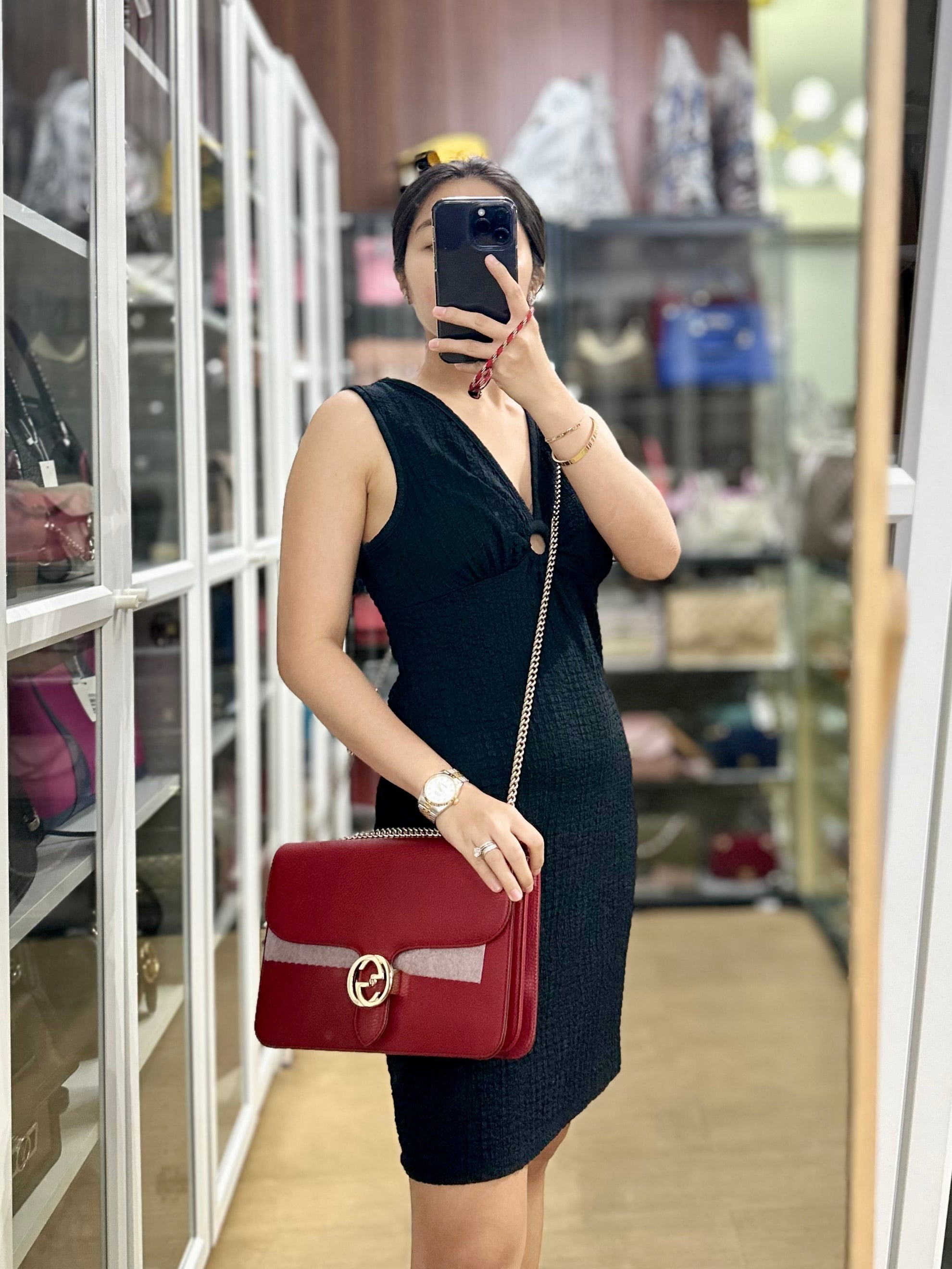 Interlocking G Red Leather Chain Bag | Purse Maison Luxury Bags Shop