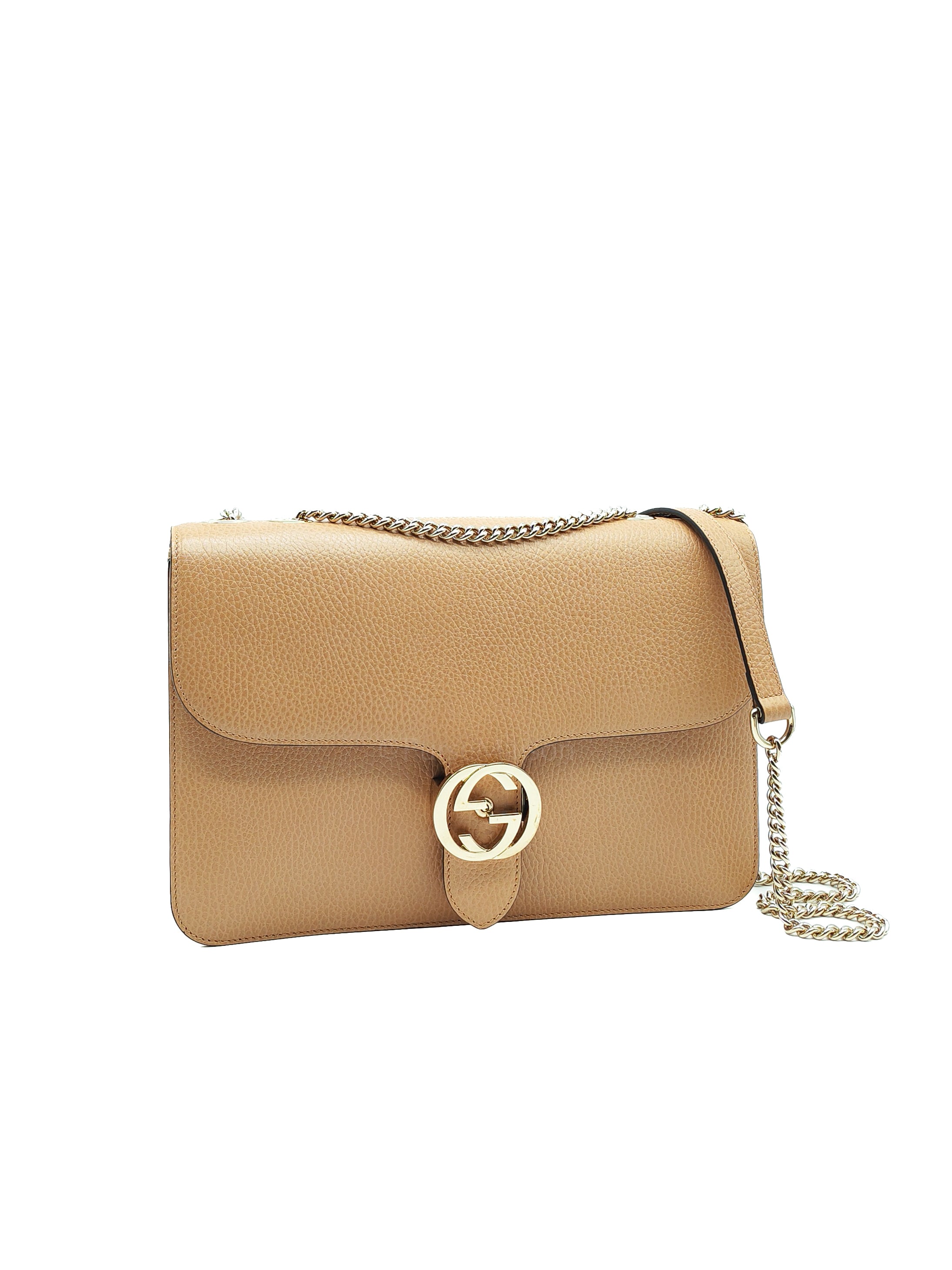 Interlocking G Shoulder Bag in Beige Dollar Calfksin Leather & Light Gold Hardware | Purse Maison Luxury Bags Shop