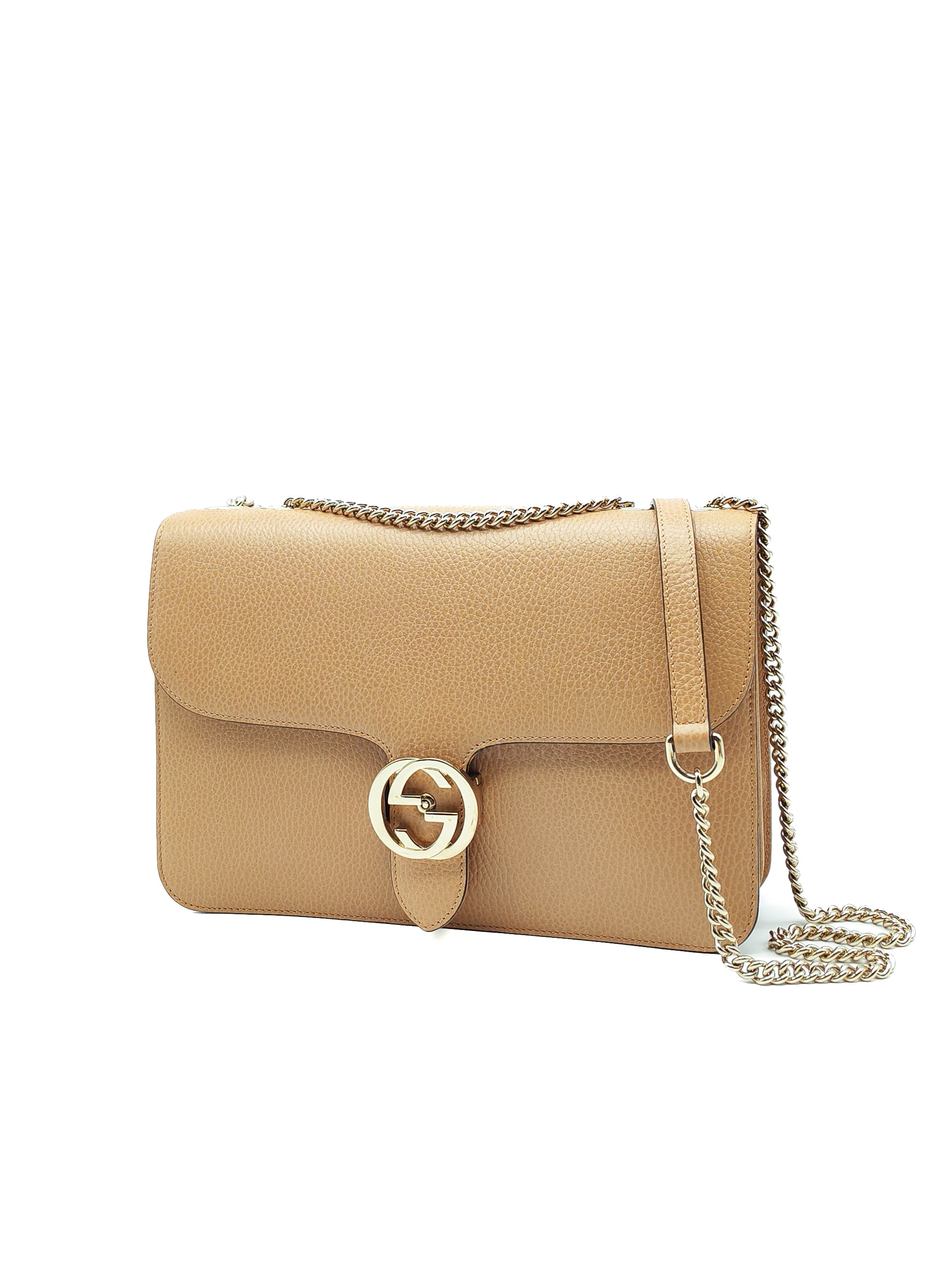 Interlocking G Shoulder Bag in Beige Dollar Calfksin Leather & Light Gold Hardware | Purse Maison Luxury Bags Shop
