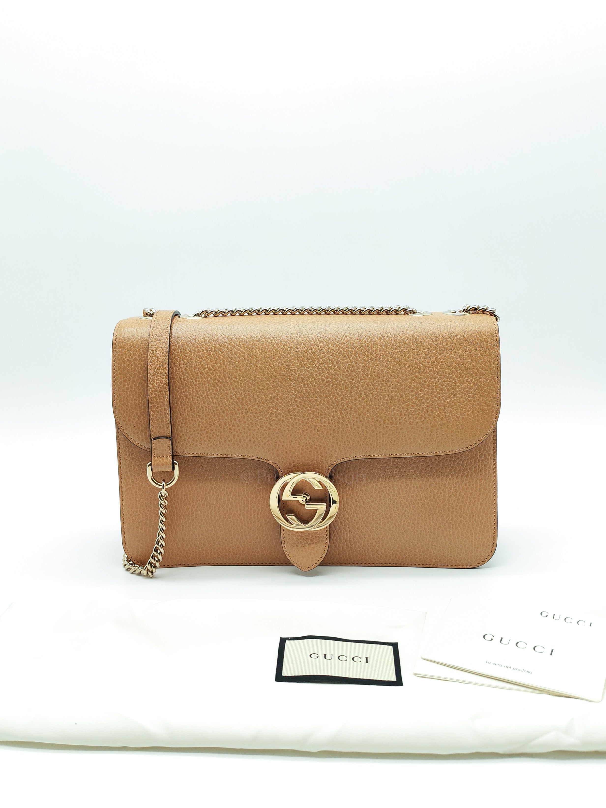 Interlocking G Shoulder Bag in Beige Dollar Calfksin Leather & Light Gold Hardware | Purse Maison Luxury Bags Shop