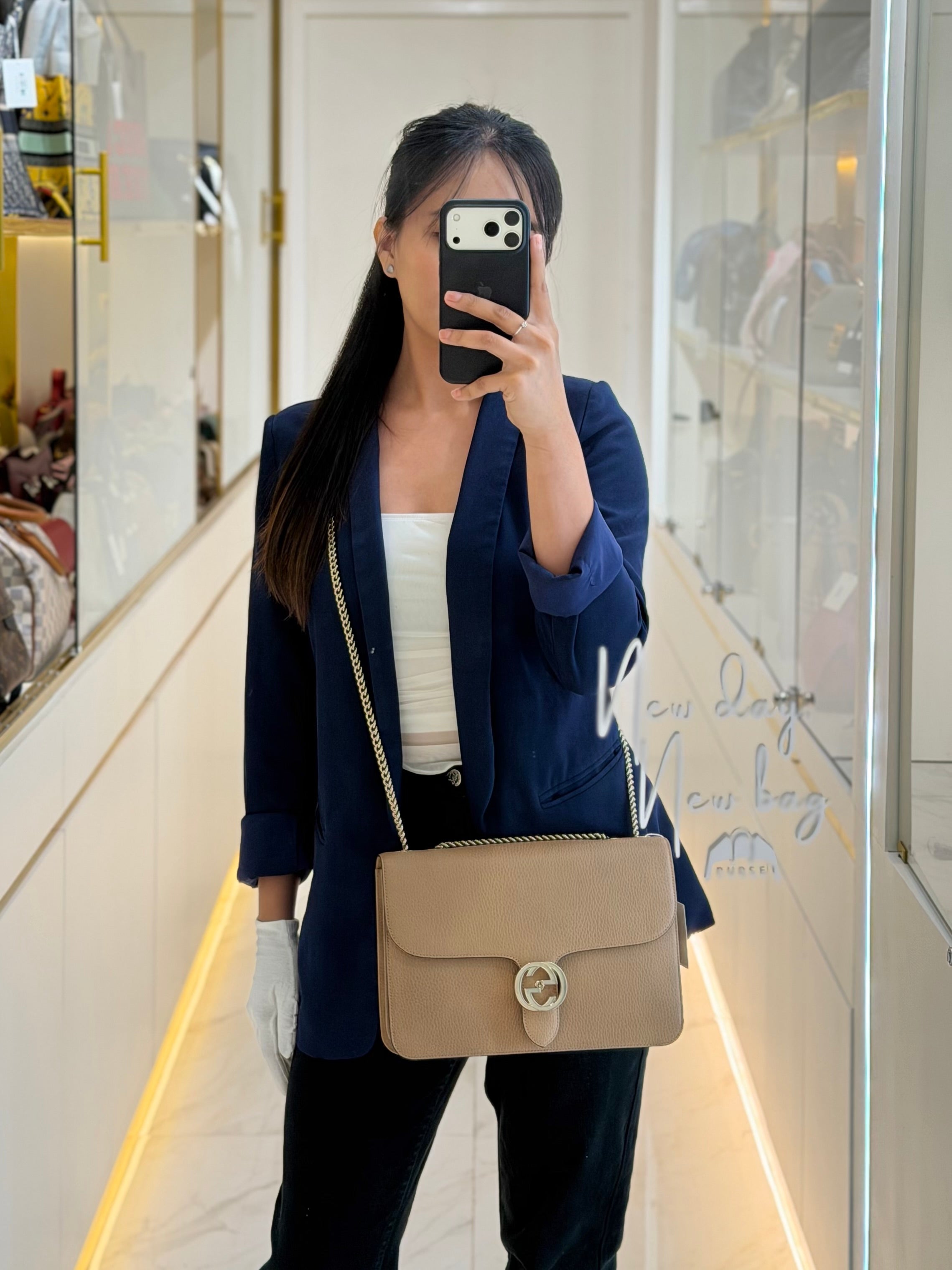 Interlocking G Shoulder Bag in Beige Dollar Calfksin Leather & Light Gold Hardware | Purse Maison Luxury Bags Shop
