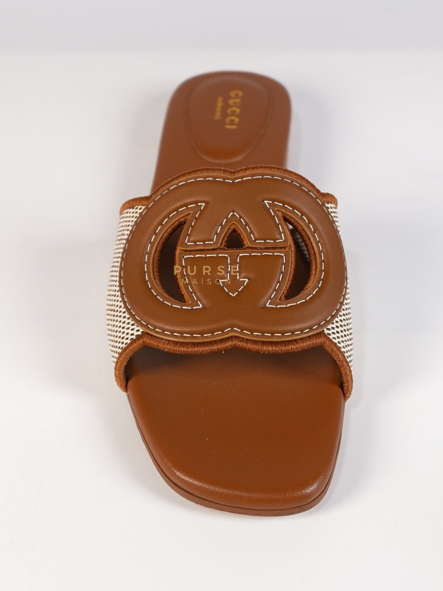 Interlocking G Slide Sandlas in Tan Size 37 EU (23cm) | Purse Maison Luxury Bags Shop