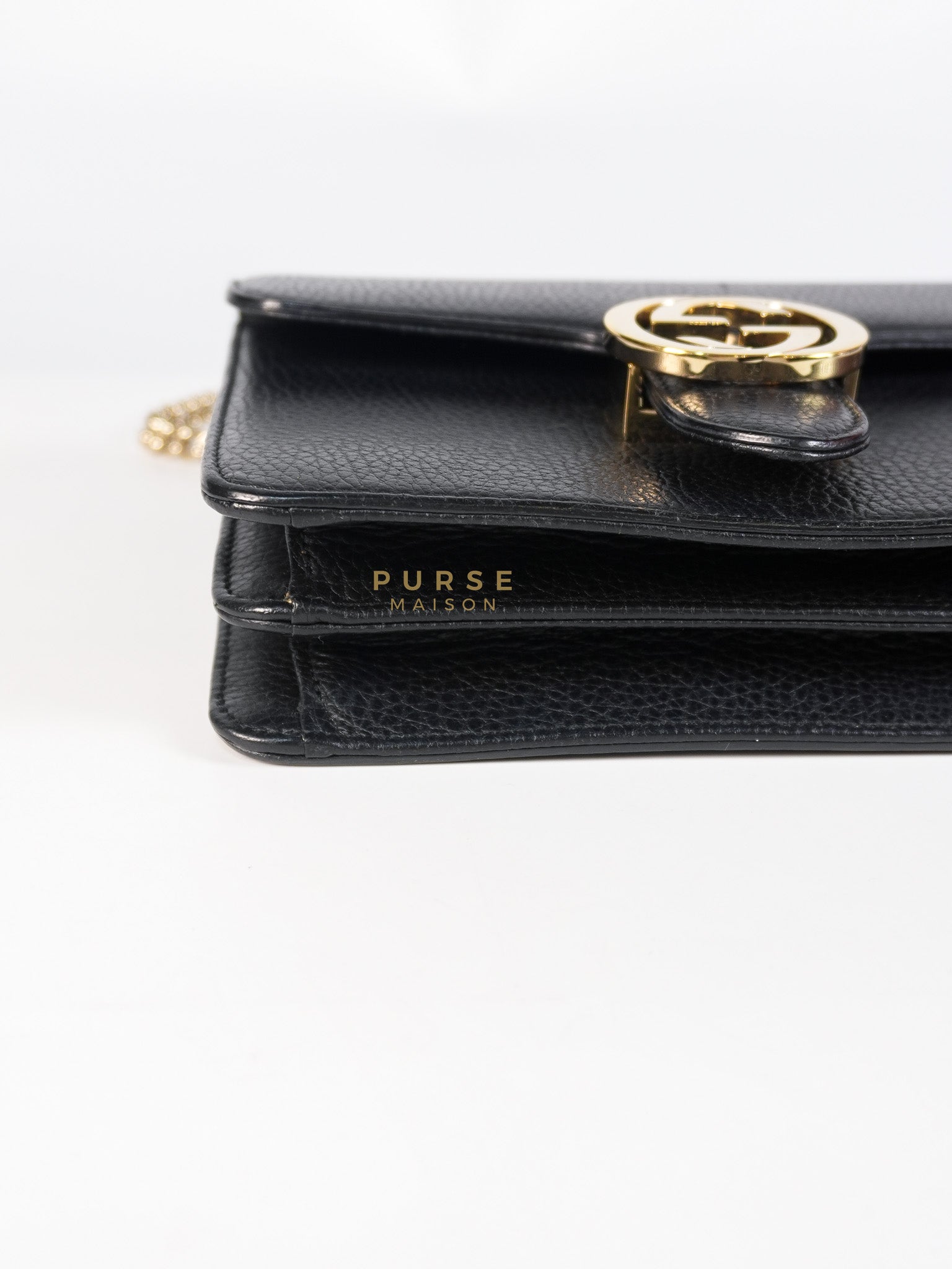 Interlocking G Small Chain Shoulder Bag in Black & Gold Hardware | Purse Maison Luxury Bags Shop