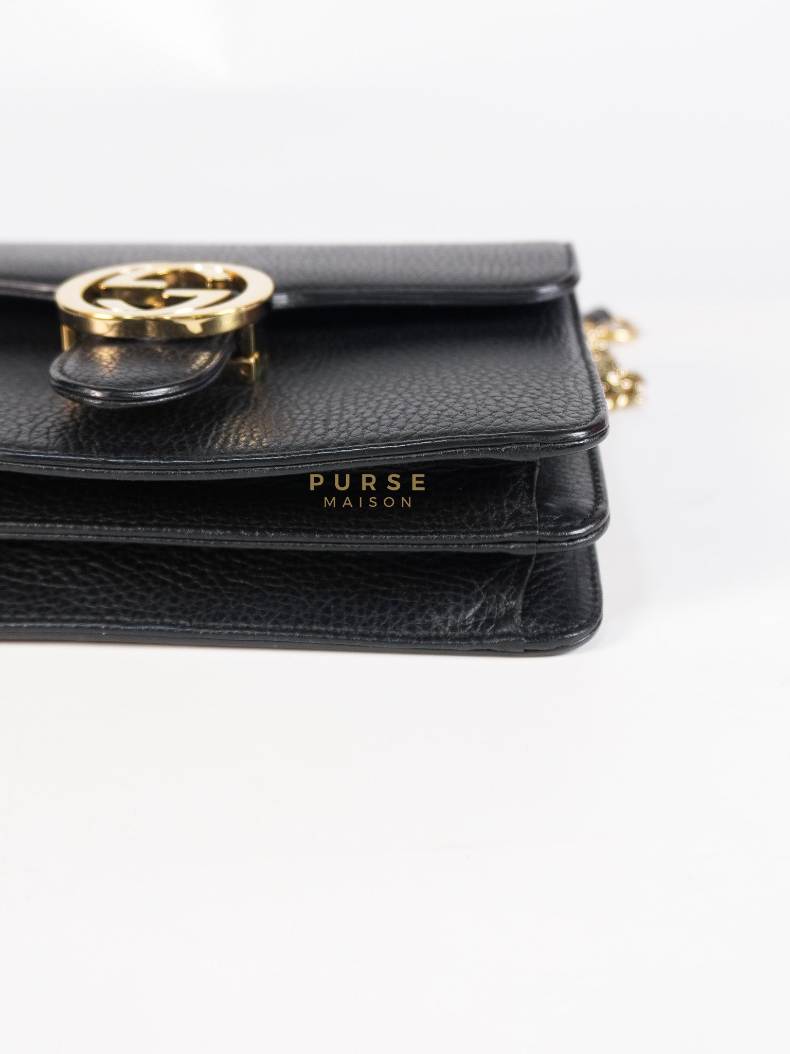 Interlocking G Small Chain Shoulder Bag in Black & Gold Hardware | Purse Maison Luxury Bags Shop