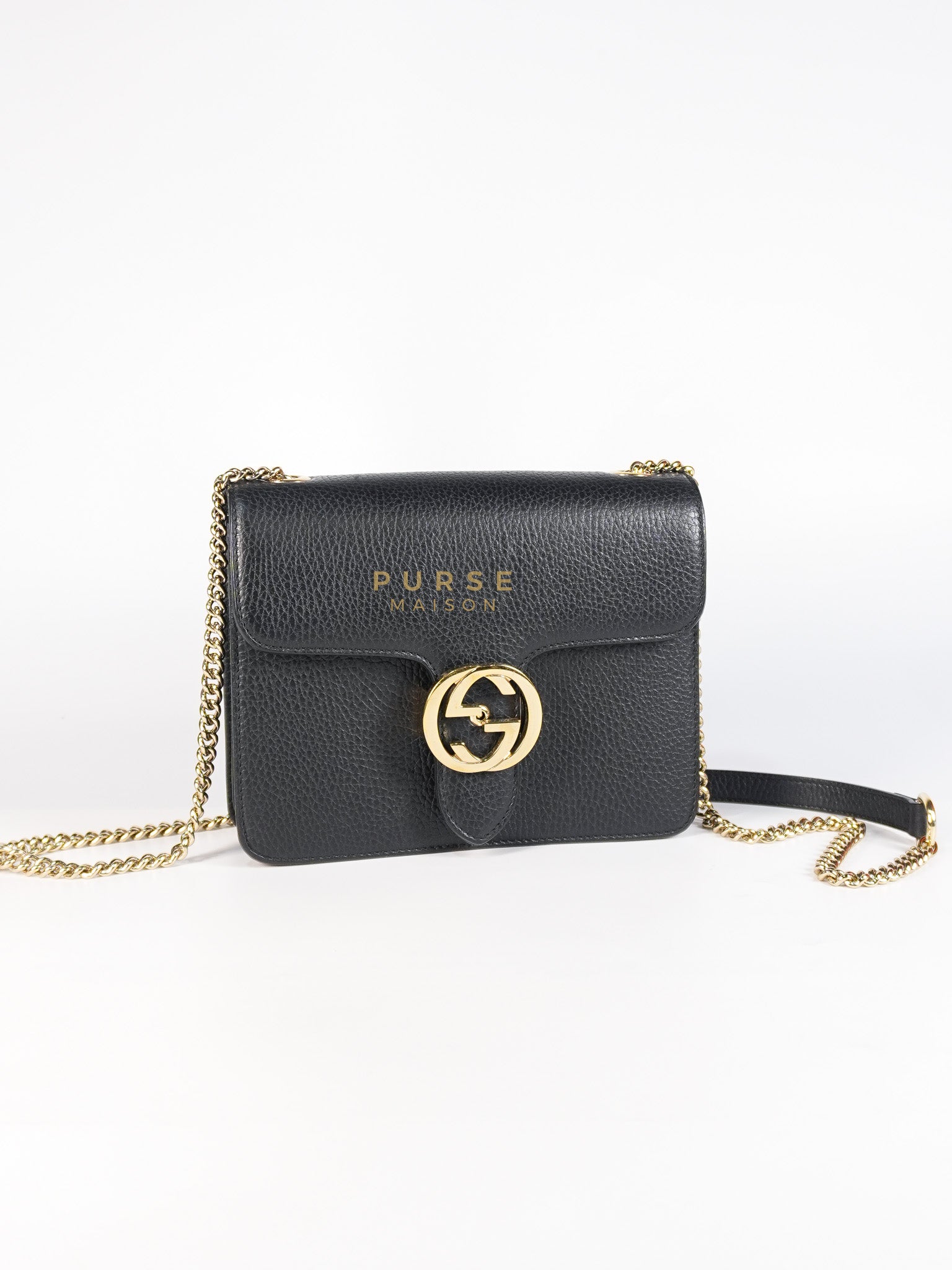 Interlocking G Small Chain Shoulder Bag in Black & Gold Hardware | Purse Maison Luxury Bags Shop