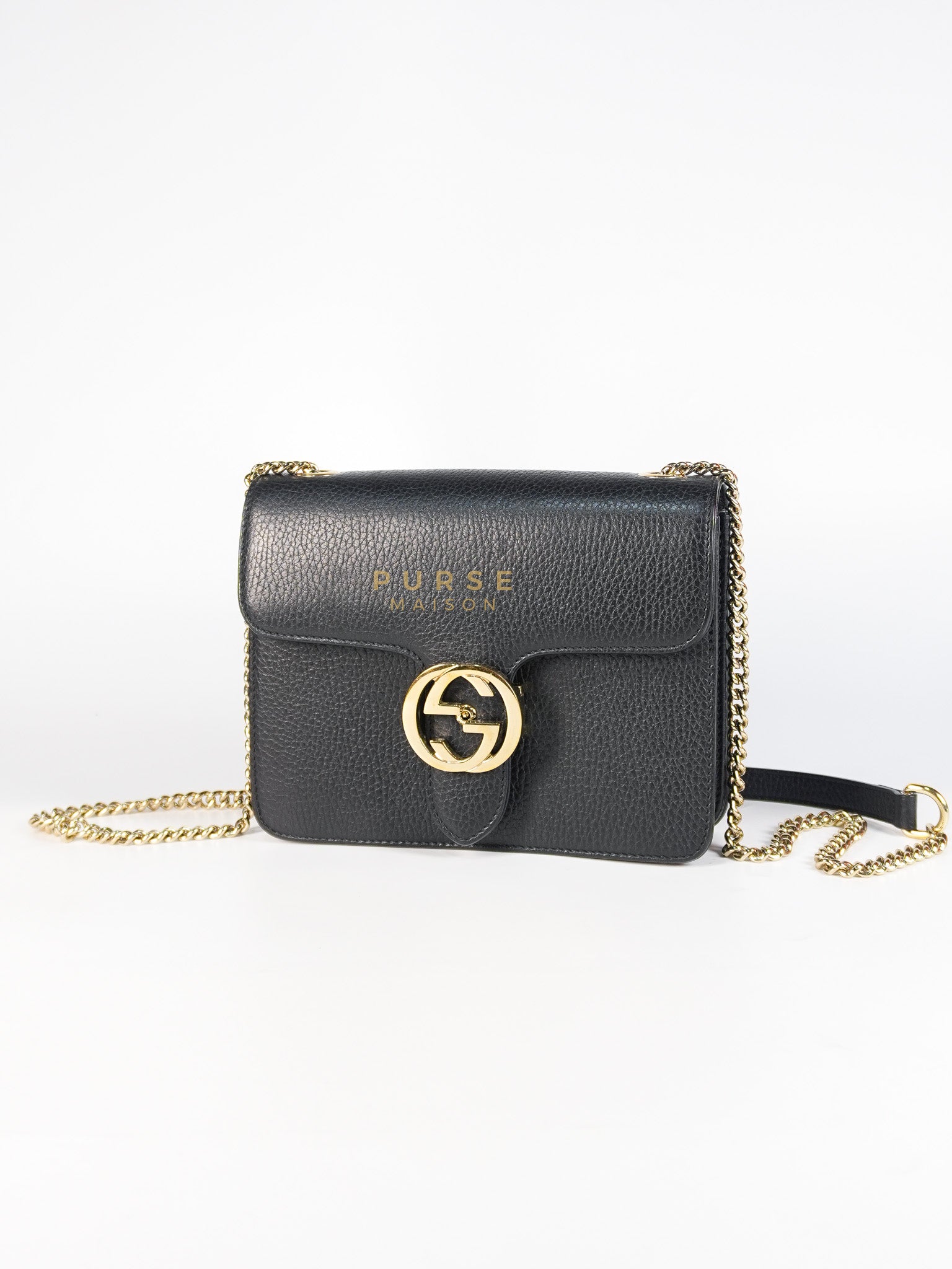 Interlocking G Small Chain Shoulder Bag in Black & Gold Hardware | Purse Maison Luxury Bags Shop