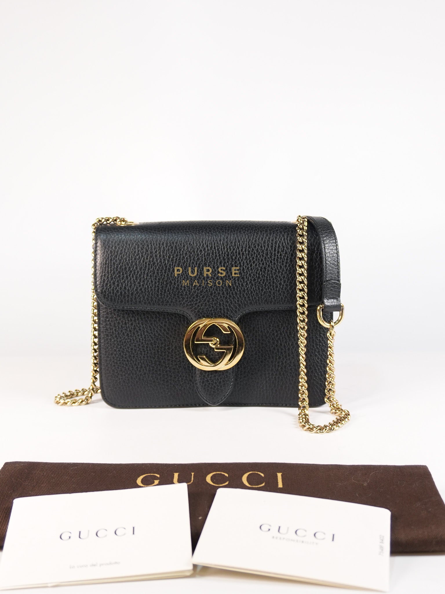 Interlocking G Small Chain Shoulder Bag in Black & Gold Hardware | Purse Maison Luxury Bags Shop