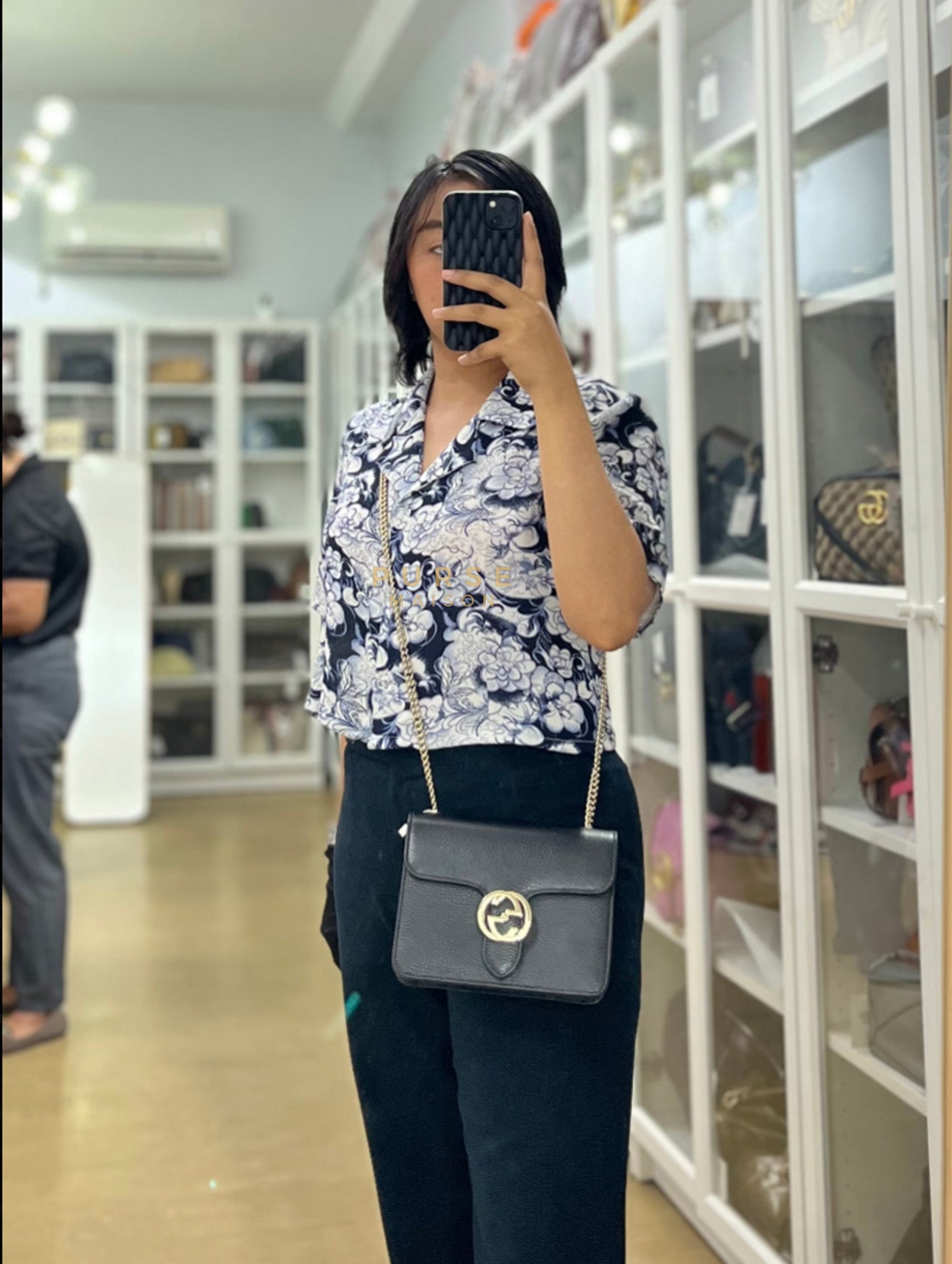 Interlocking G Small Chain Shoulder Bag in Black & Gold Hardware | Purse Maison Luxury Bags Shop