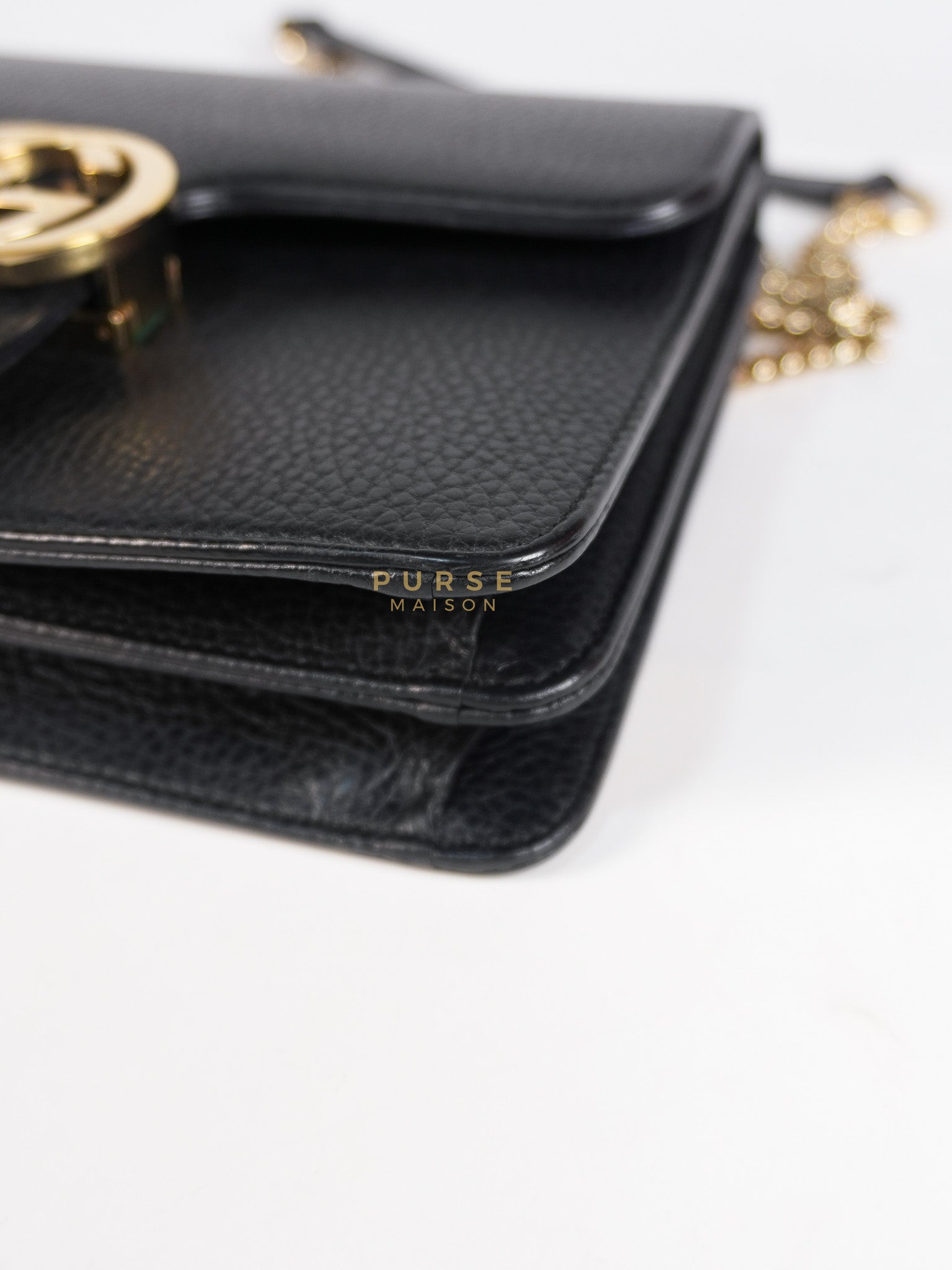 Interlocking G Small Chain Shoulder Bag in Black & Gold Hardware | Purse Maison Luxury Bags Shop