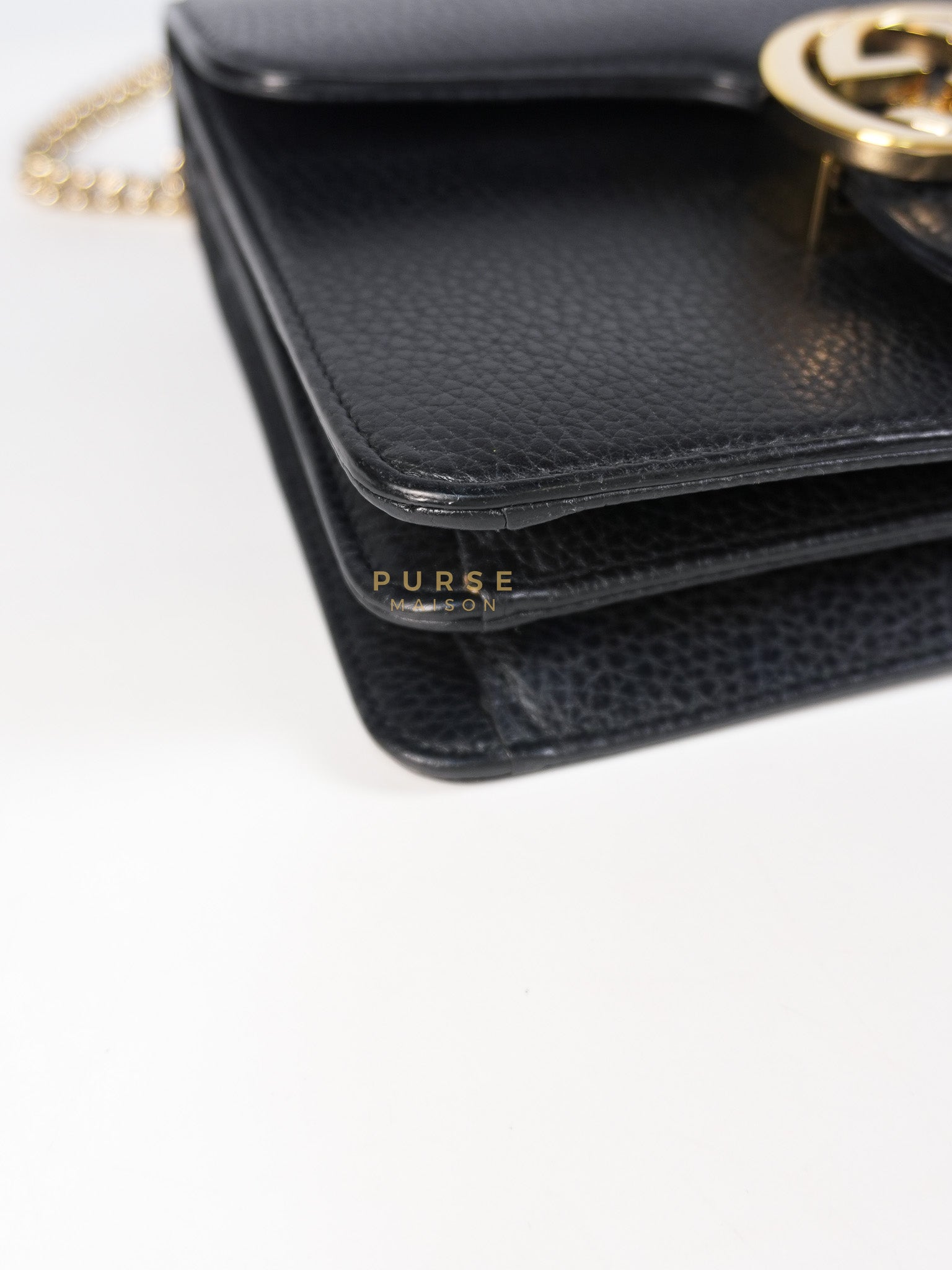 Interlocking G Small Chain Shoulder Bag in Black & Gold Hardware | Purse Maison Luxury Bags Shop
