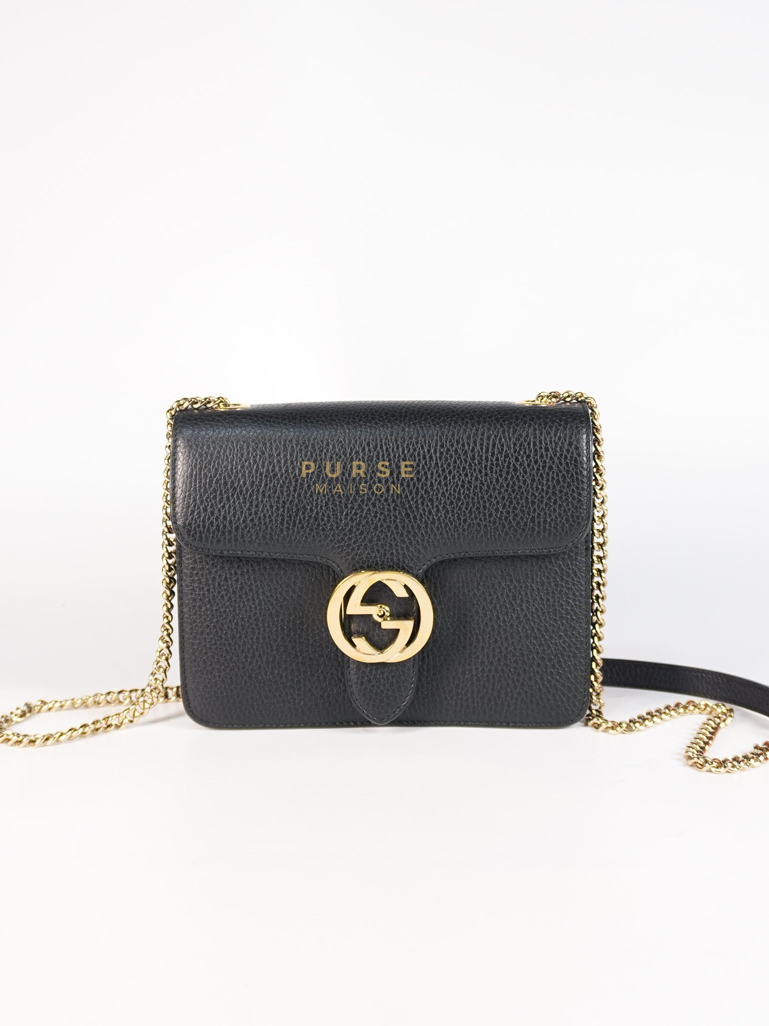 Interlocking G Small Chain Shoulder Bag in Black & Gold Hardware | Purse Maison Luxury Bags Shop