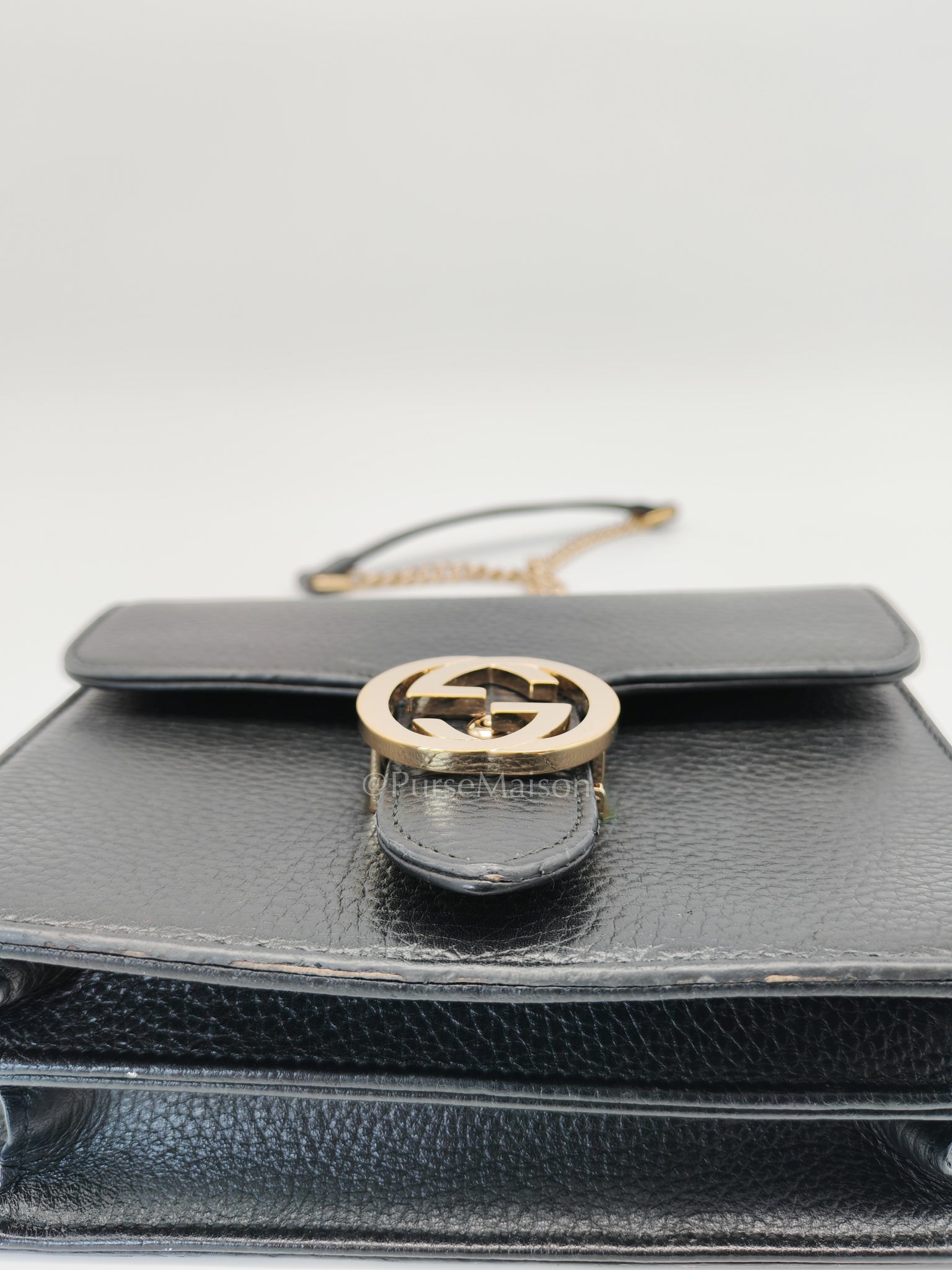 Interlocking G Small Chain Shoulder Bag in Black in Gold Hardware | Purse Maison Luxury Bags Shop