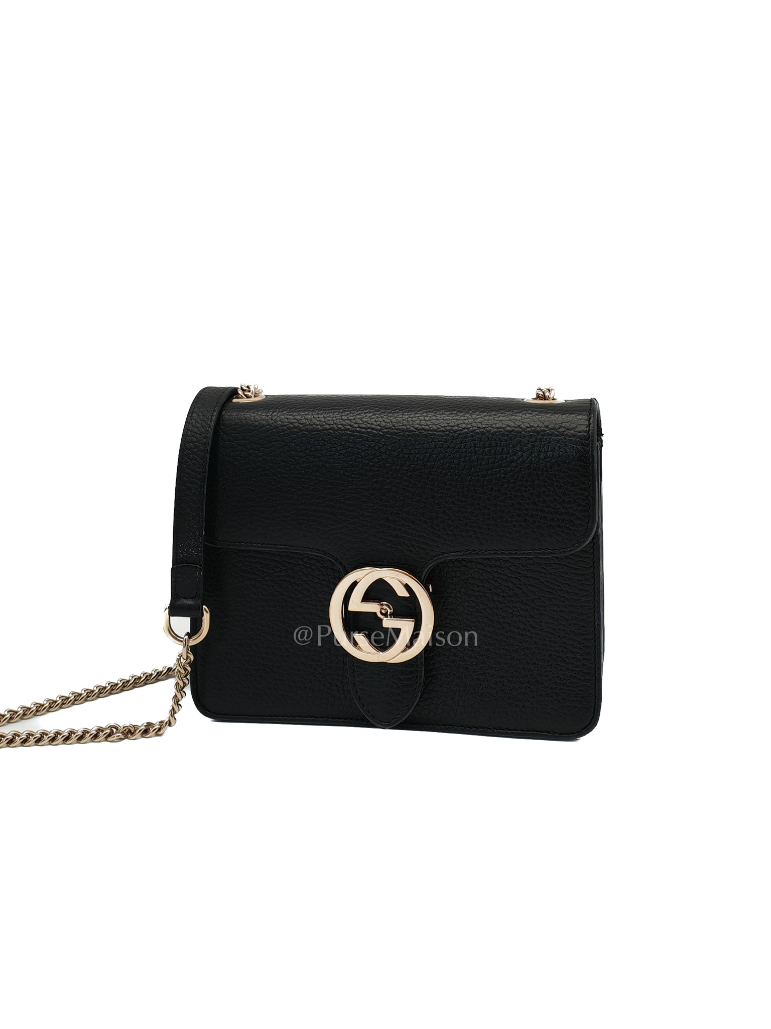 Interlocking G Small Chain Shoulder Bag in Black in Gold Hardware | Purse Maison Luxury Bags Shop