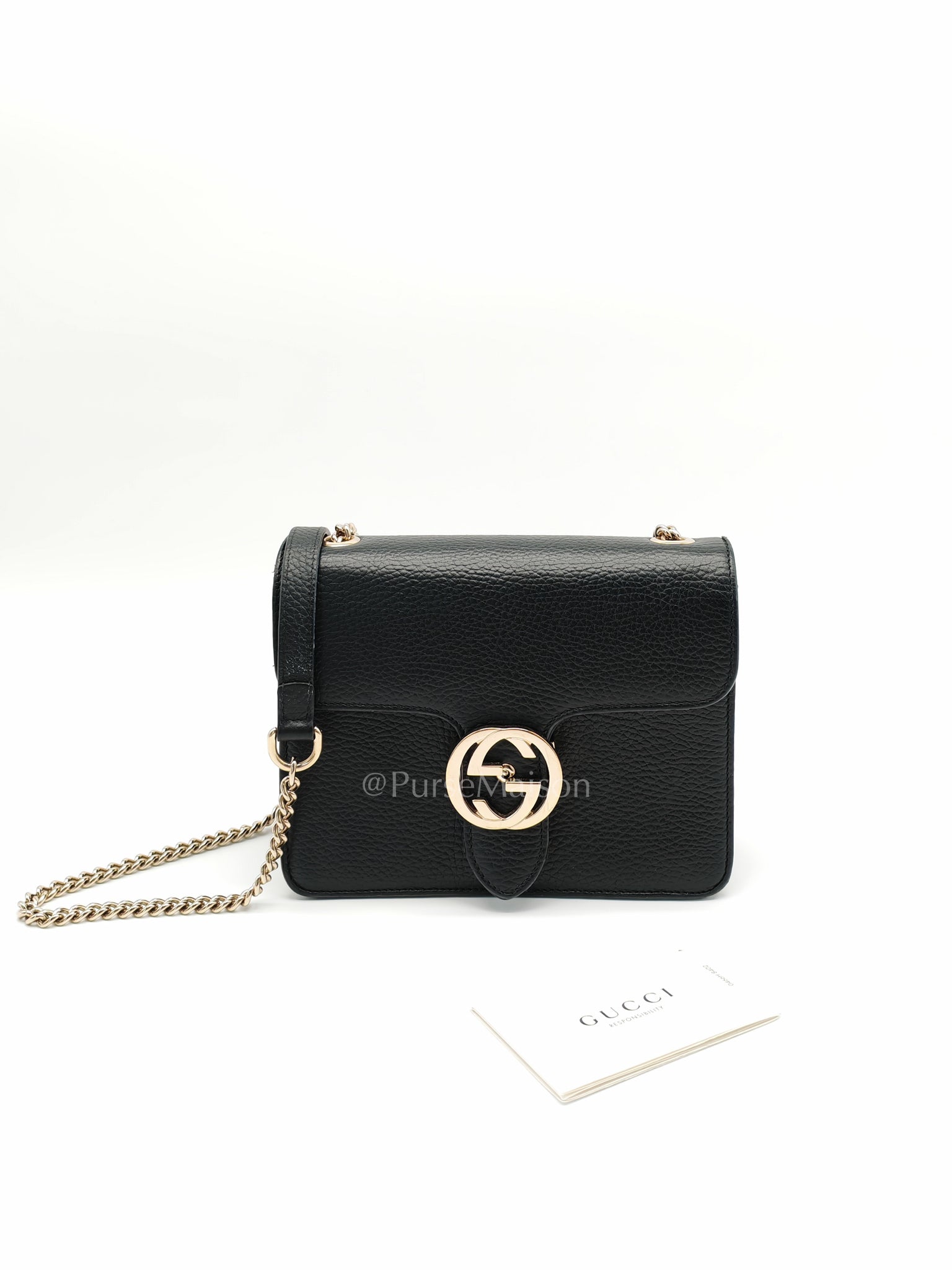 Interlocking G Small Chain Shoulder Bag in Black in Gold Hardware | Purse Maison Luxury Bags Shop