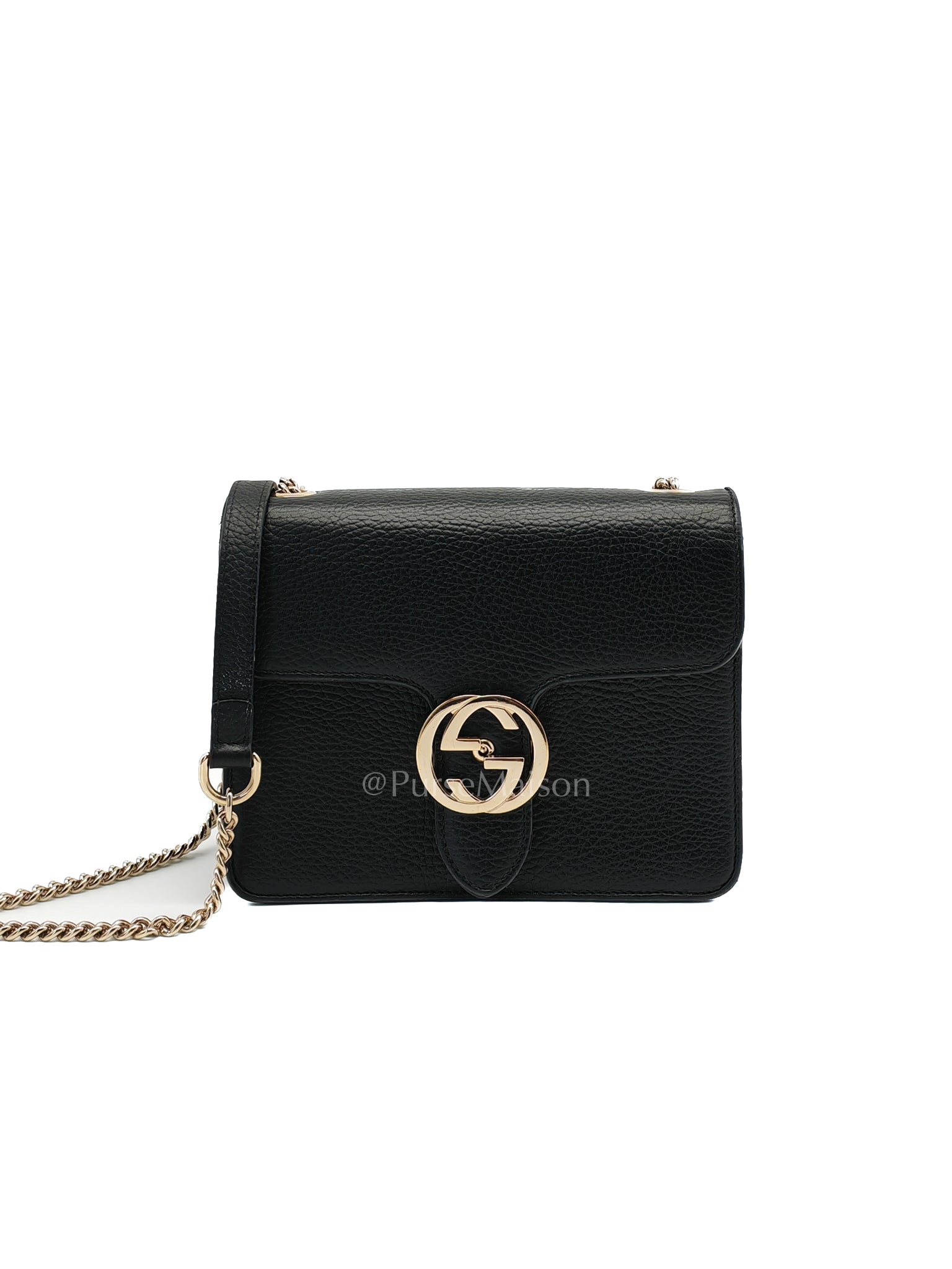 Interlocking G Small Chain Shoulder Bag in Black in Gold Hardware | Purse Maison Luxury Bags Shop