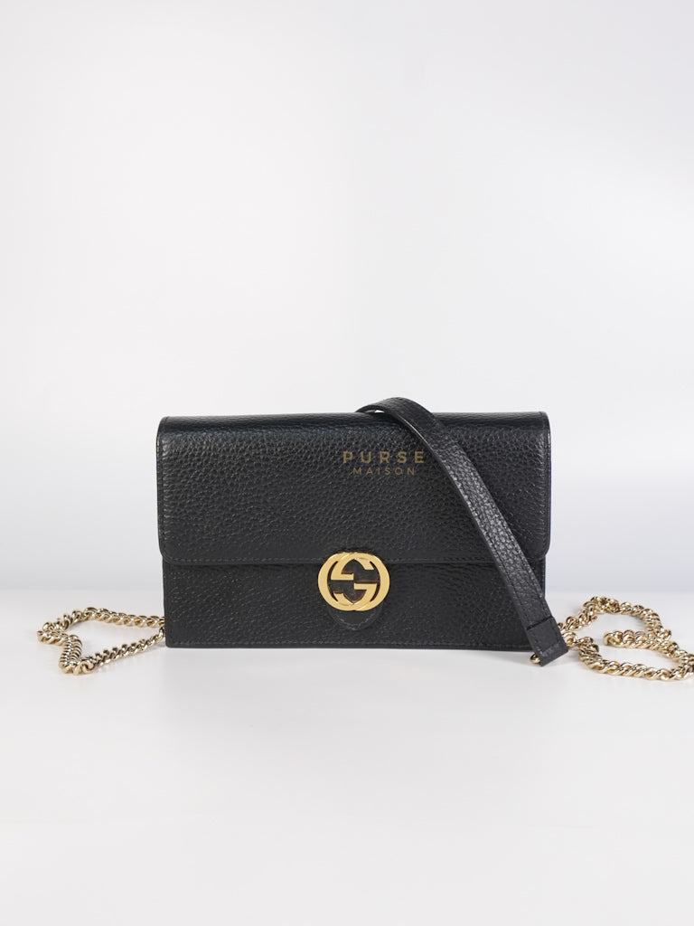Interlocking G Wallet on Chain Black Grained Calfskin Leather | Purse Maison Luxury Bags Shop