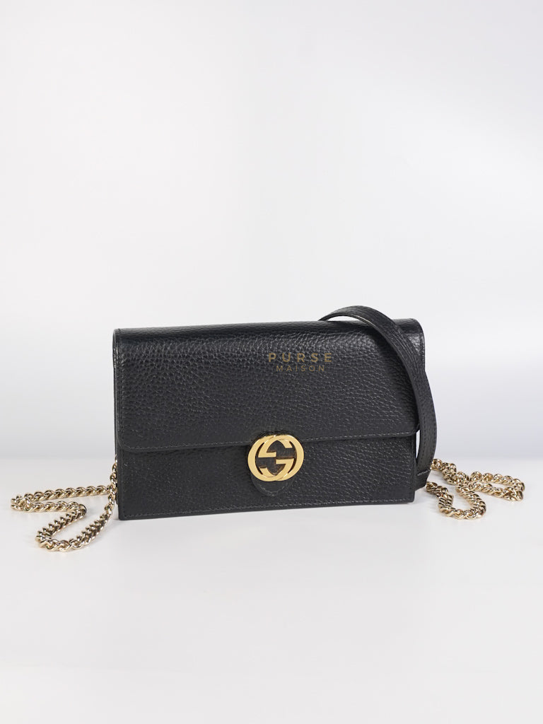 Interlocking G Wallet on Chain Black Grained Calfskin Leather | Purse Maison Luxury Bags Shop