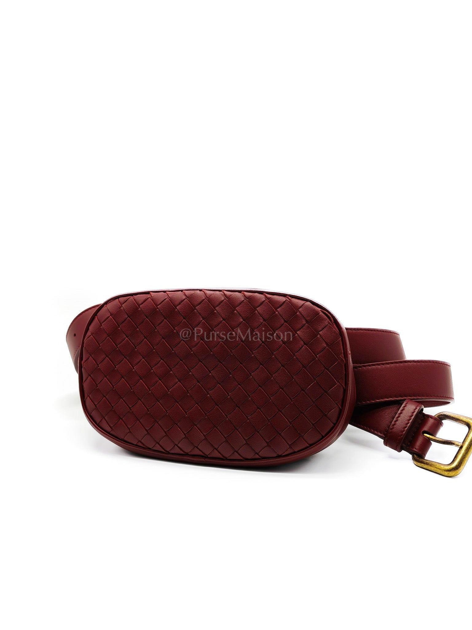 Intrecciato Burgundy Nappa Leather Belt Bag | Purse Maison Luxury Bags Shop