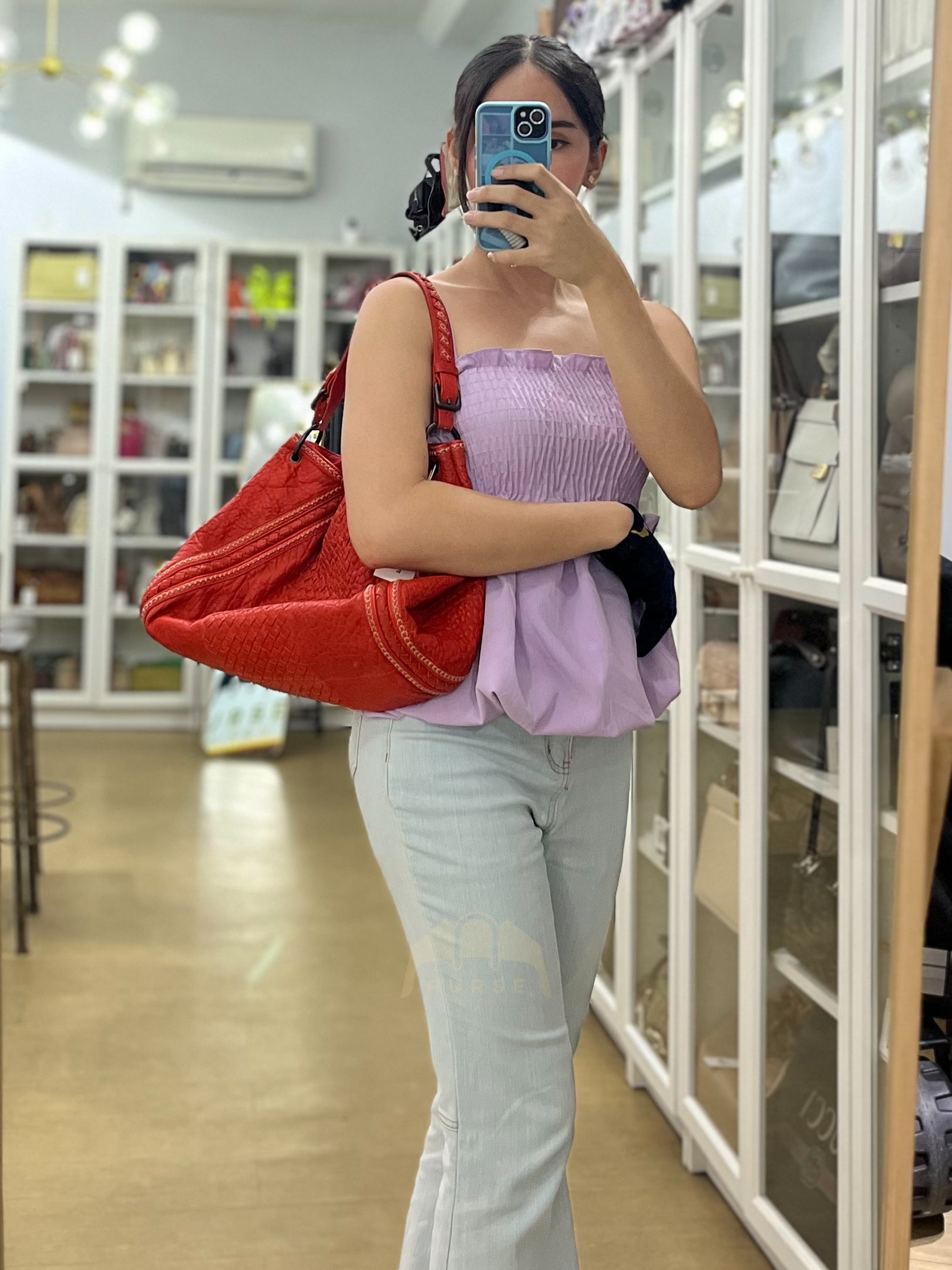 Intrecciato Hobo Tote Bag in Orange | Purse Maison Luxury Bags Shop