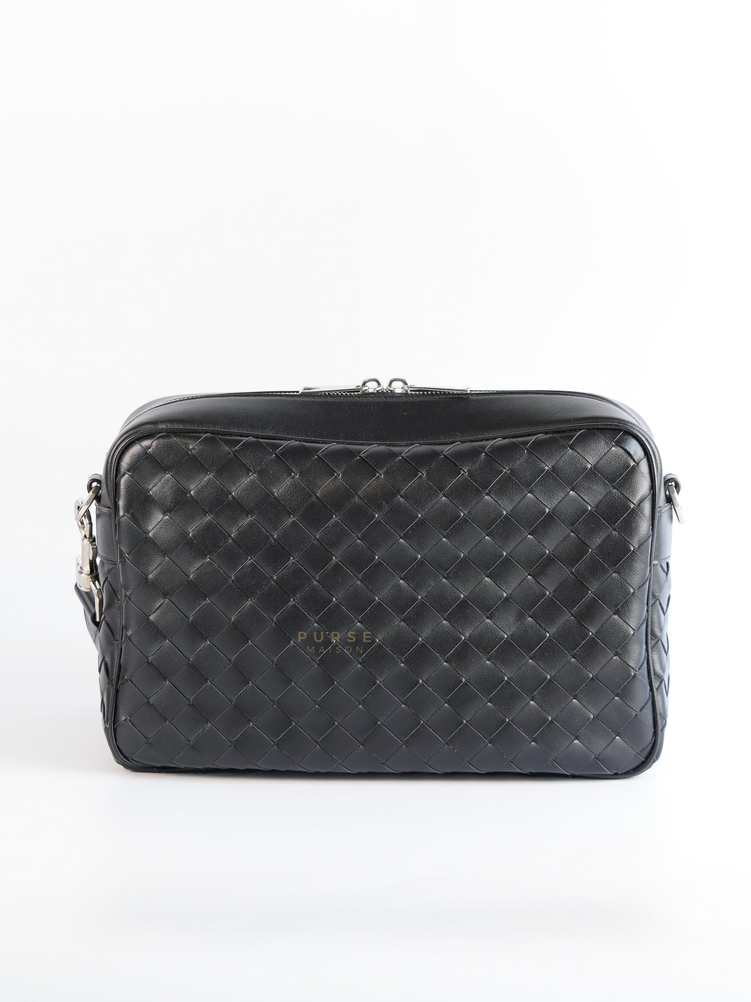 Intrecciato Leather Camera Bag in Black | Purse Maison Luxury Bags Shop