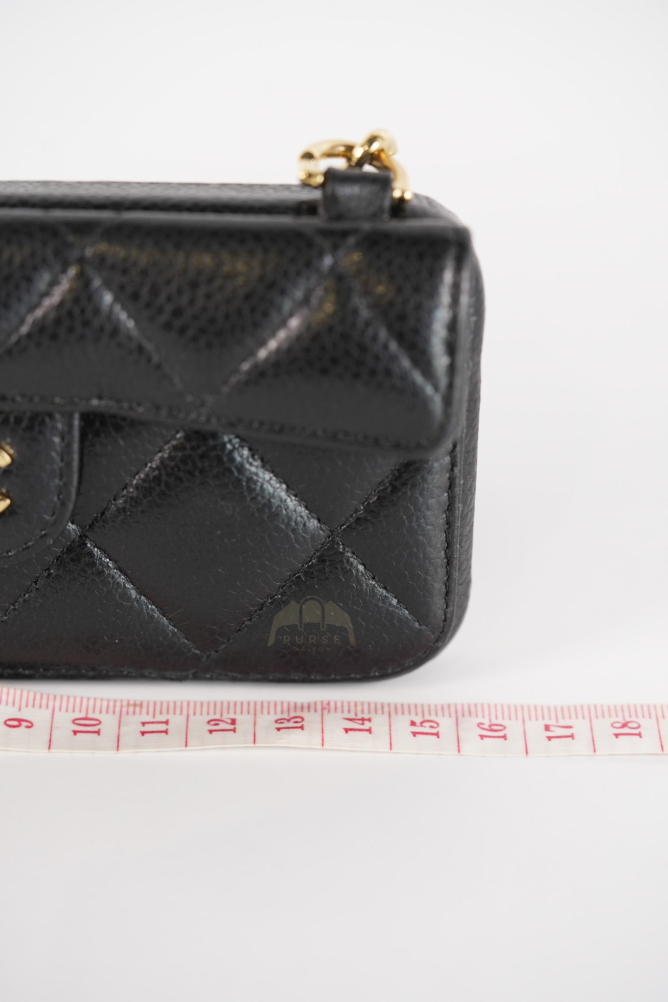 Iphone14 Pro Phone Case in Quilted Caviar Leather Chain Strap (Microchip) | Purse Maison Luxury Bags Shop