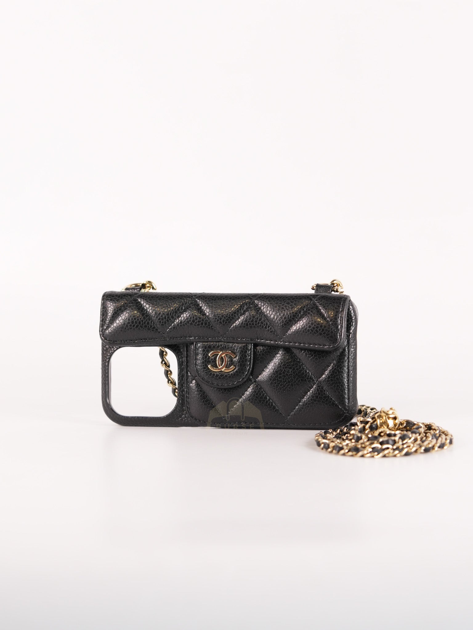 Iphone14 Pro Phone Case in Quilted Caviar Leather Chain Strap (Microchip) | Purse Maison Luxury Bags Shop