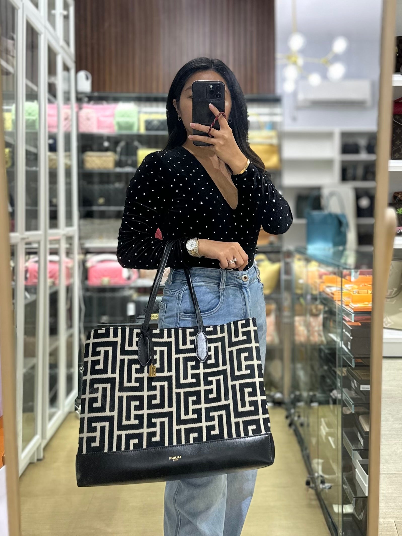 Jacquard Medium Monogram Black & White Tote Bag | Purse Maison Luxury Bags Shop