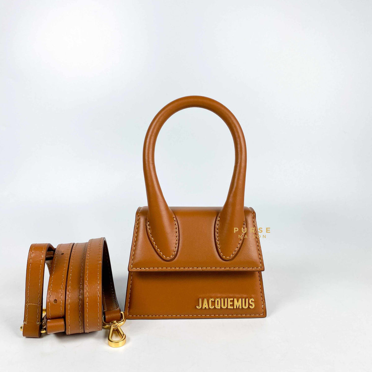 Jacquemus Le Chiquito Y Brown Mini Bag in Gold Hardware