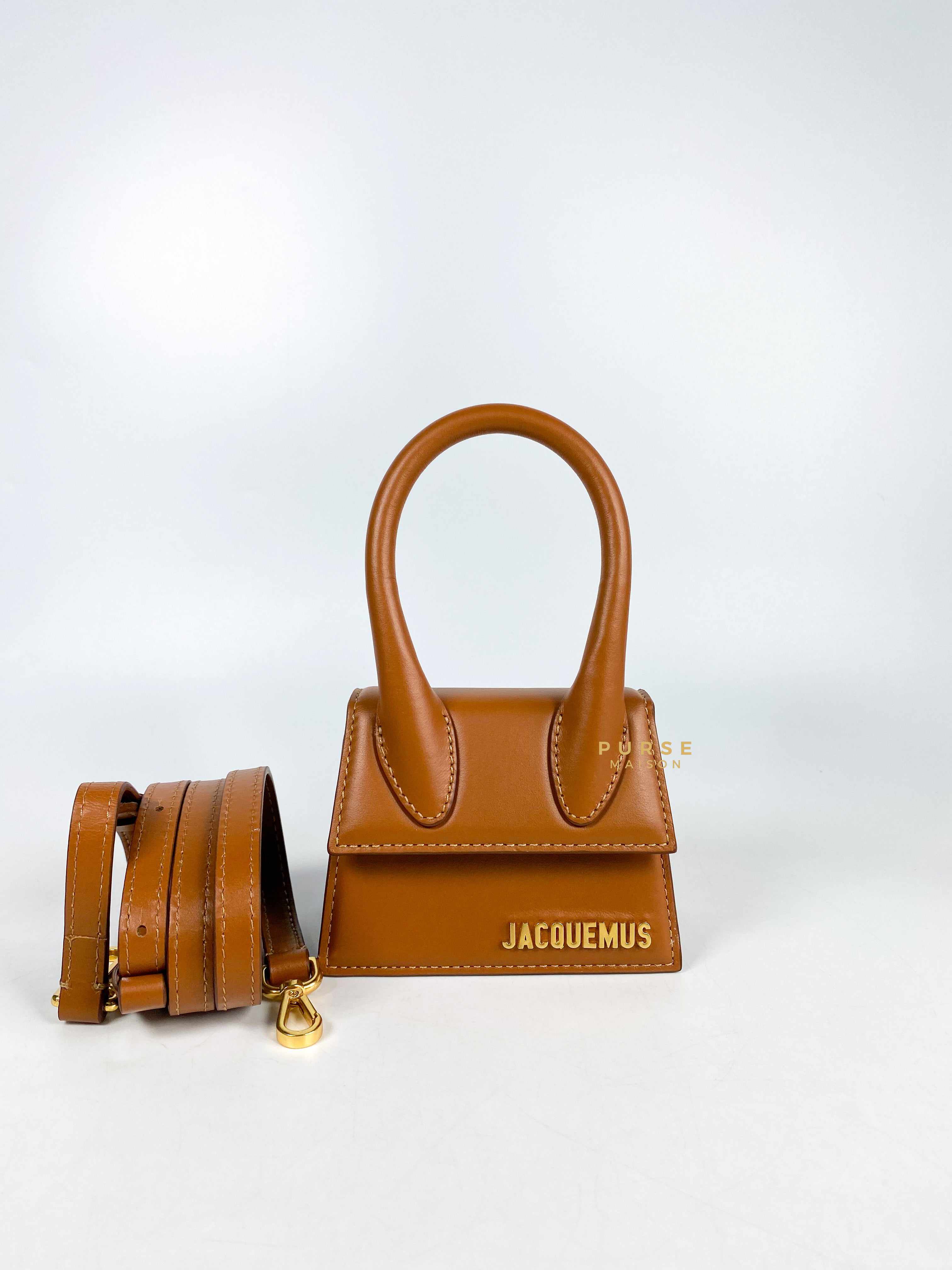 Jacquemus Le Chiquito Y Brown Mini Bag in Gold Hardware |