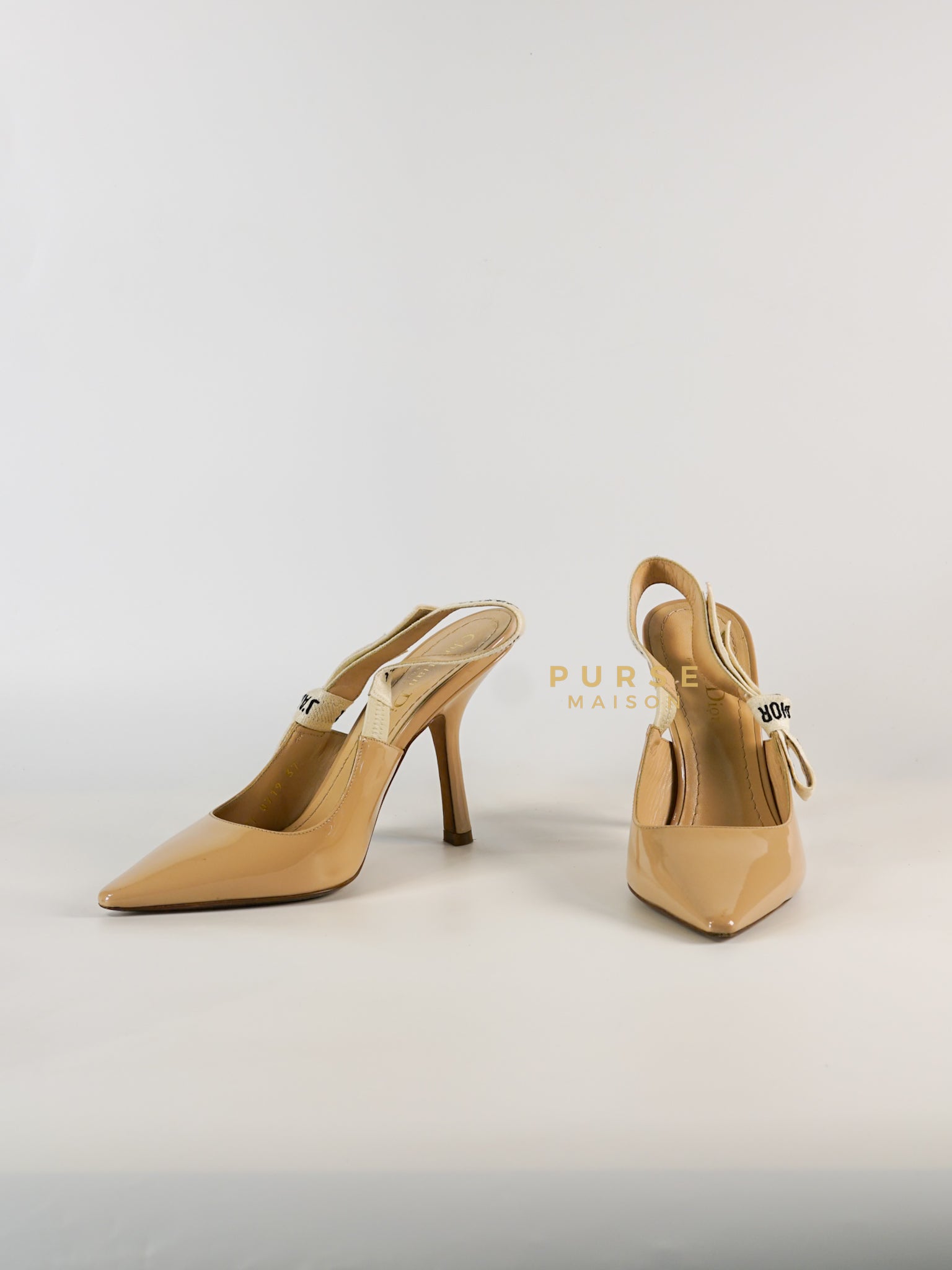 J’adior Beige Patent Leather Slingback High Heels Size 37 EUR (26cm) | Purse Maison Luxury Bags Shop