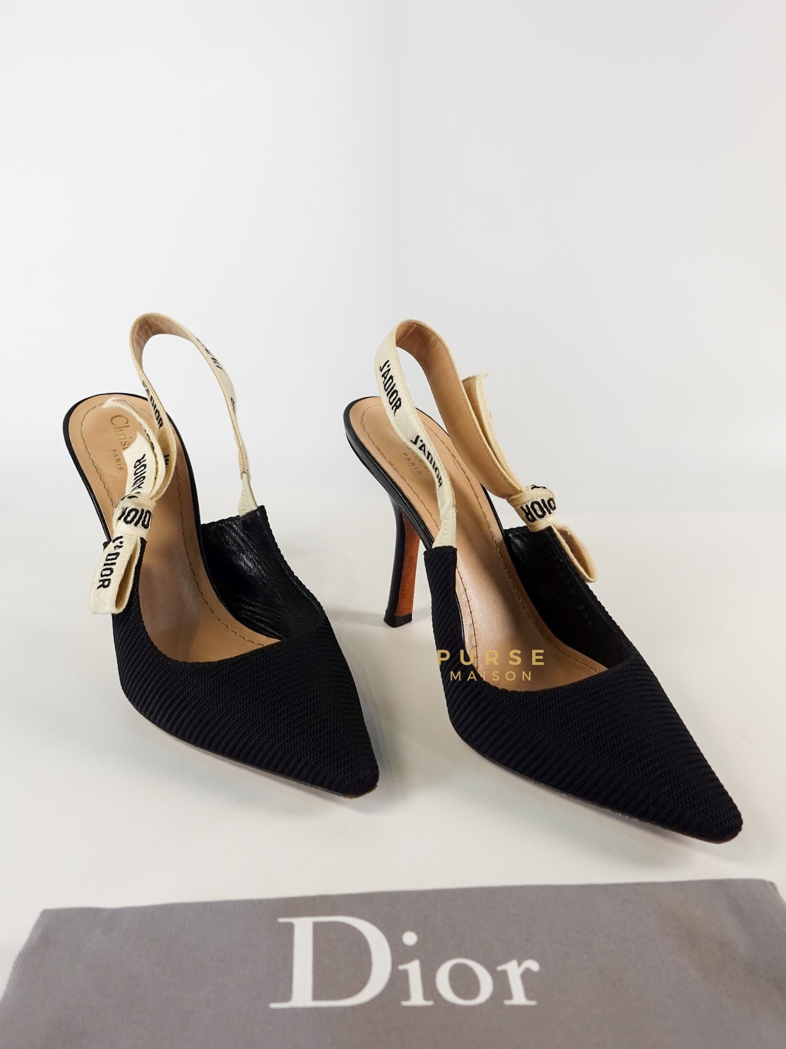 J'Adior Slingback Pump Black Technical Fabric High Heels Size 38.5 (26.5cm) | Purse Maison Luxury Bags Shop