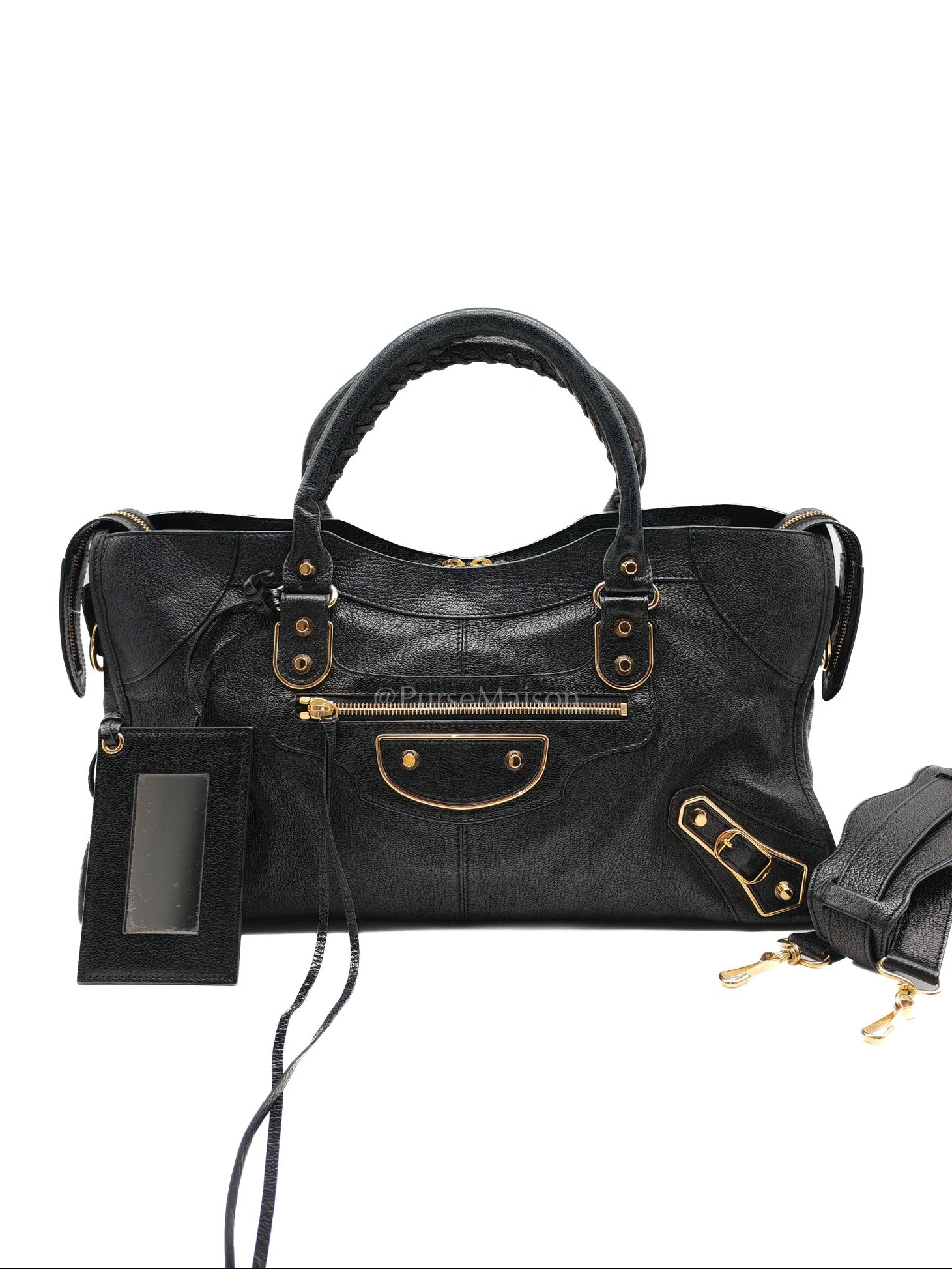 Balenciaga City Metallic Edge in Large Black Chevre Leather Shoulder Bag