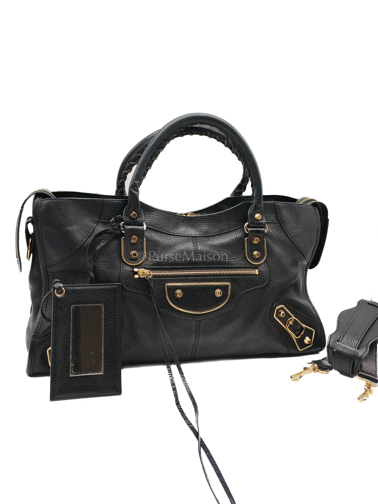 Balenciaga City Metallic Edge in Large Black Chevre Leather Shoulder Bag