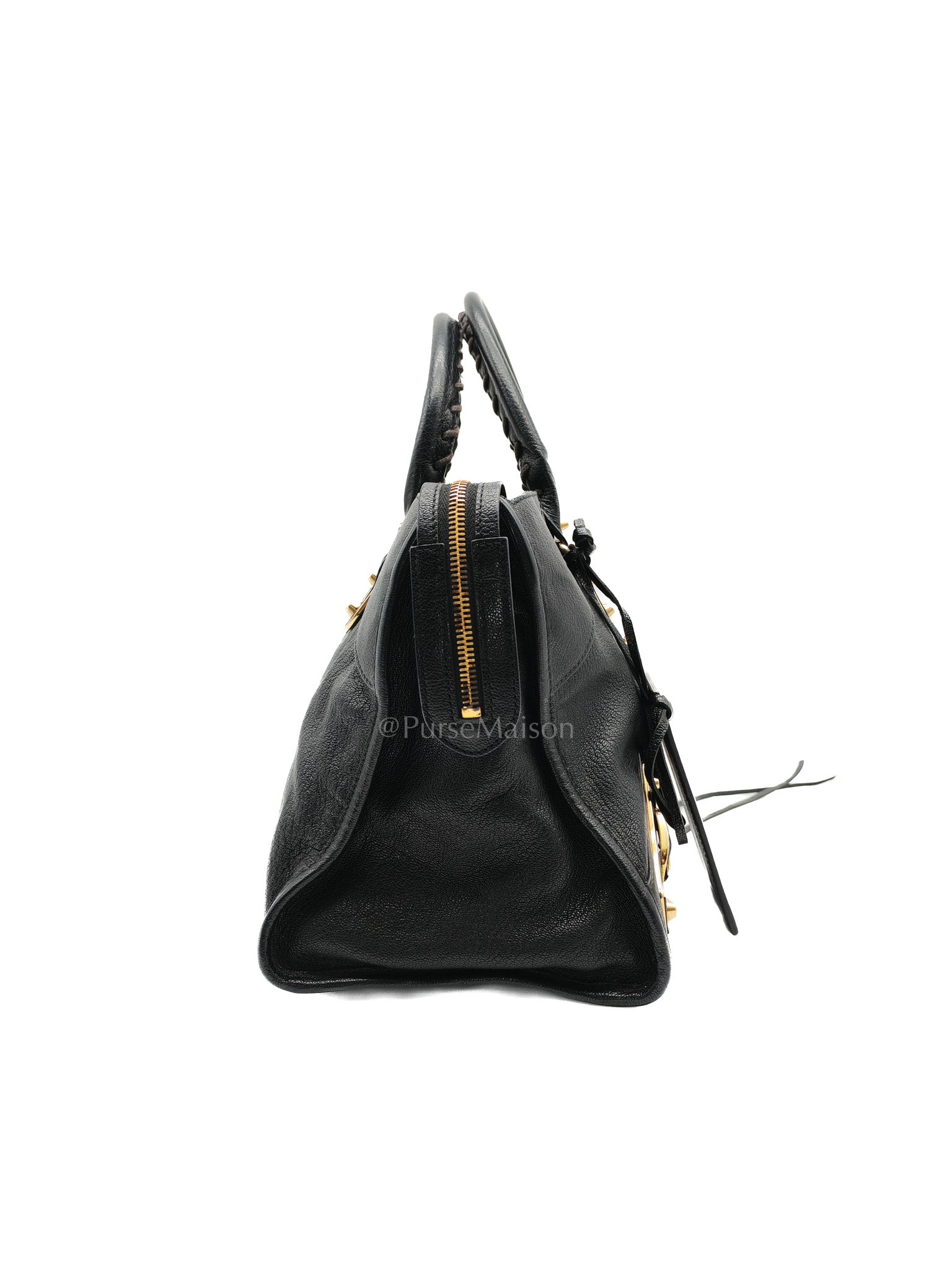 Balenciaga City Metallic Edge in Large Black Chevre Leather Shoulder Bag