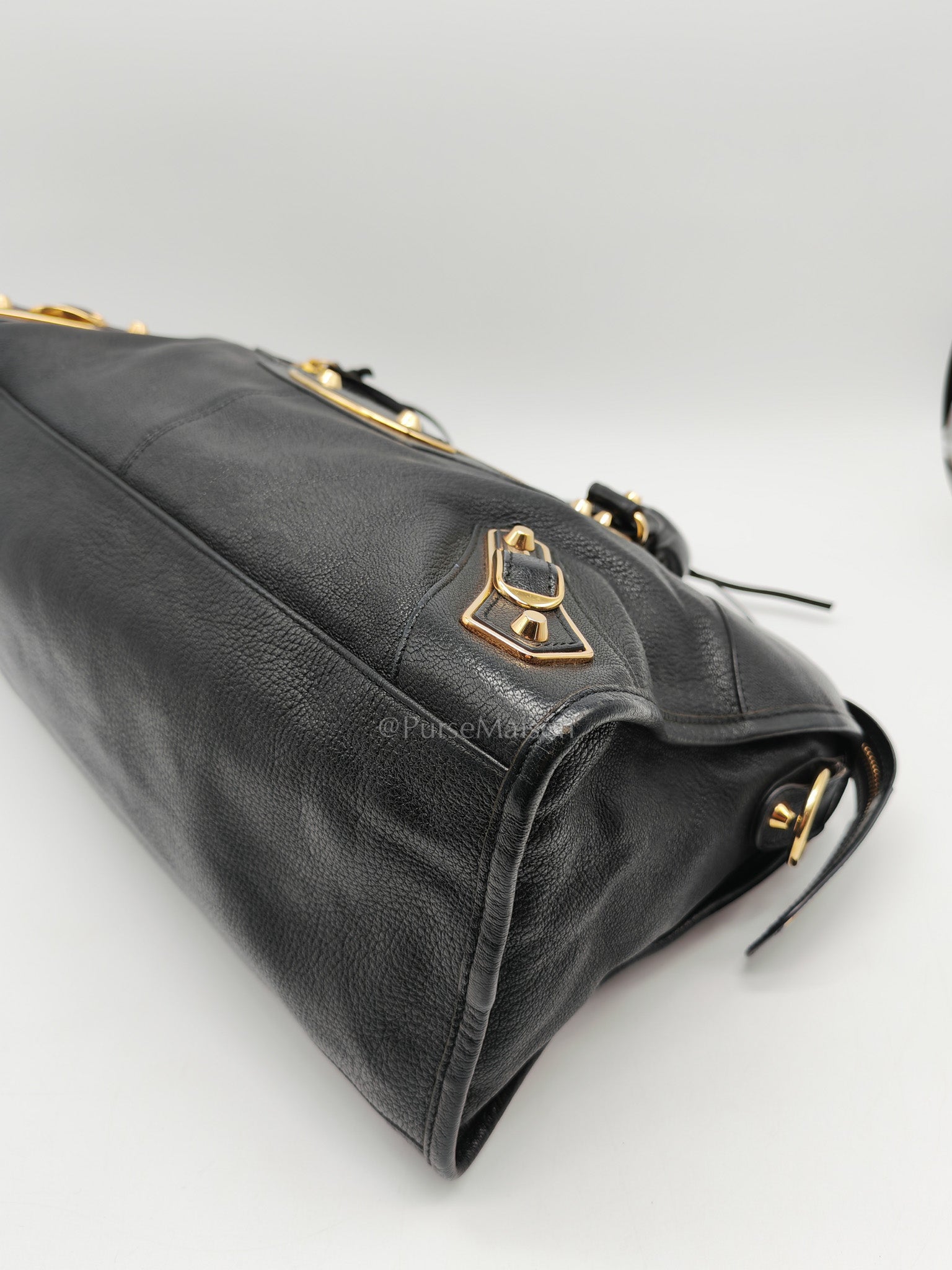 Balenciaga City Metallic Edge in Large Black Chevre Leather Shoulder Bag
