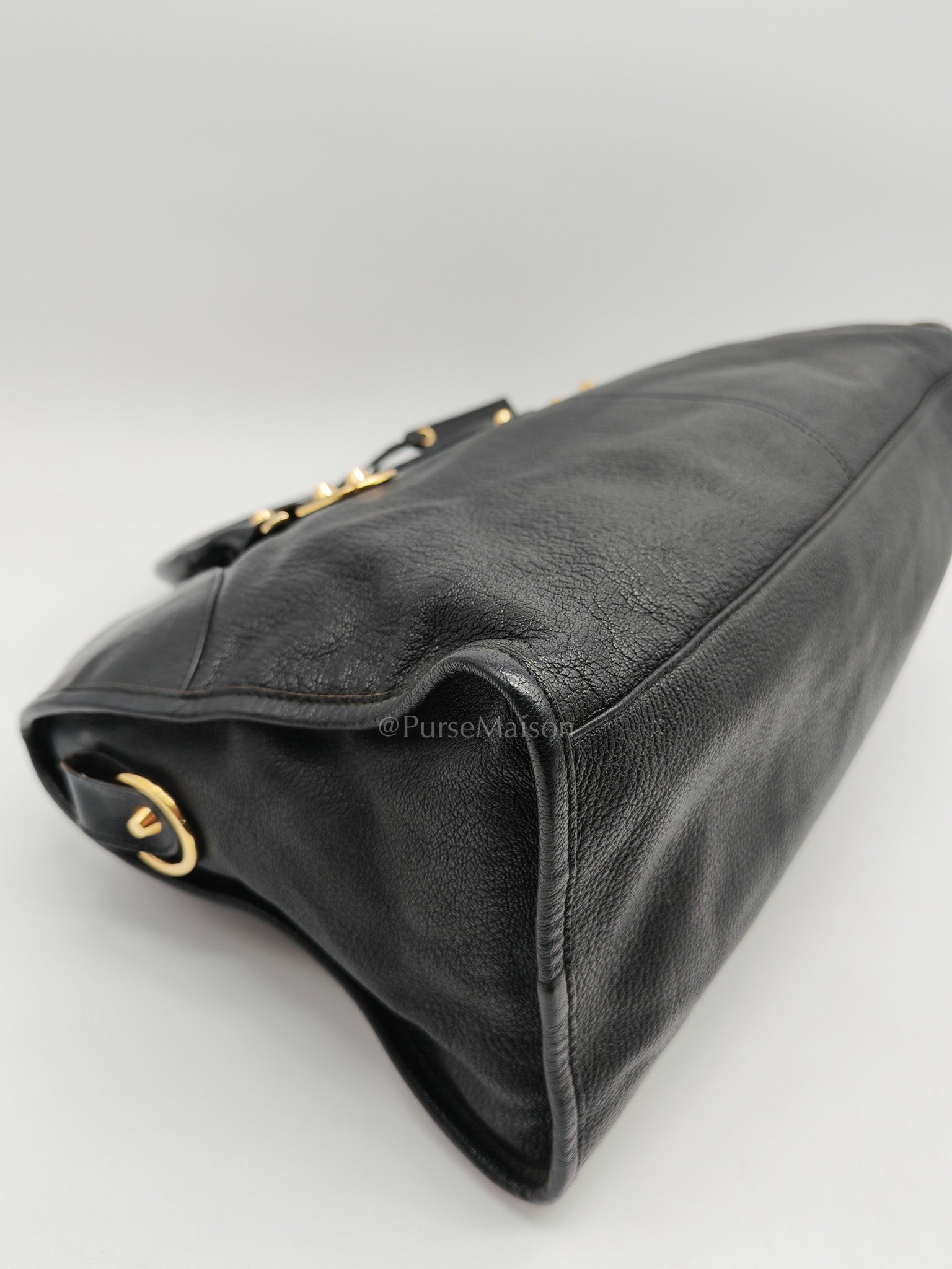 Balenciaga City Metallic Edge in Large Black Chevre Leather Shoulder Bag
