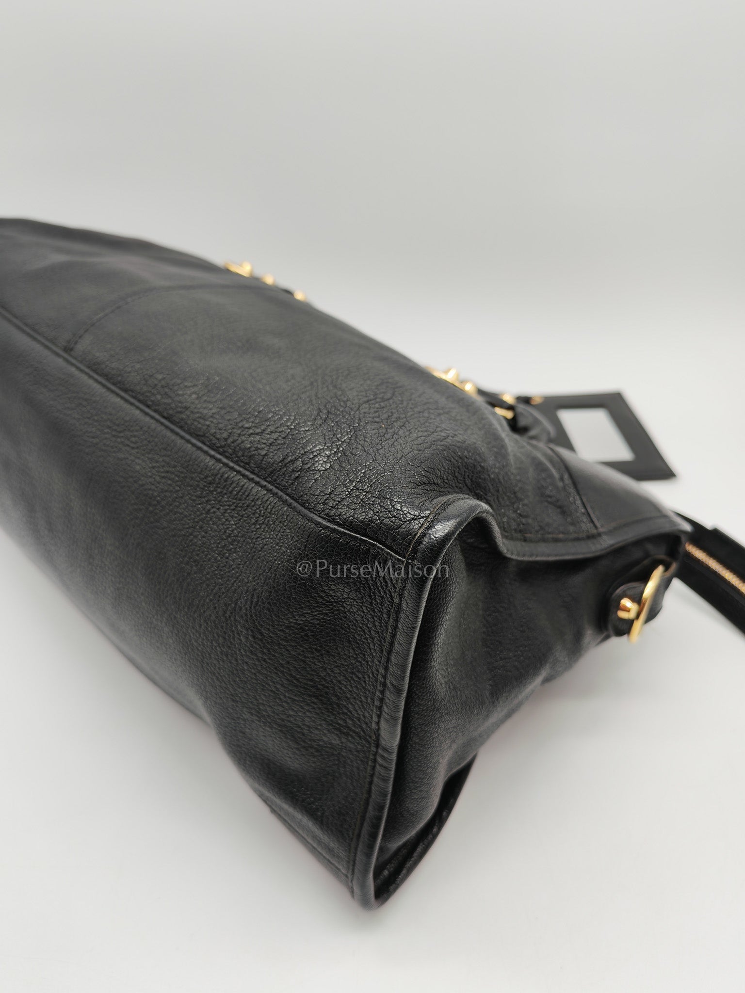 Balenciaga City Metallic Edge in Large Black Chevre Leather Shoulder Bag