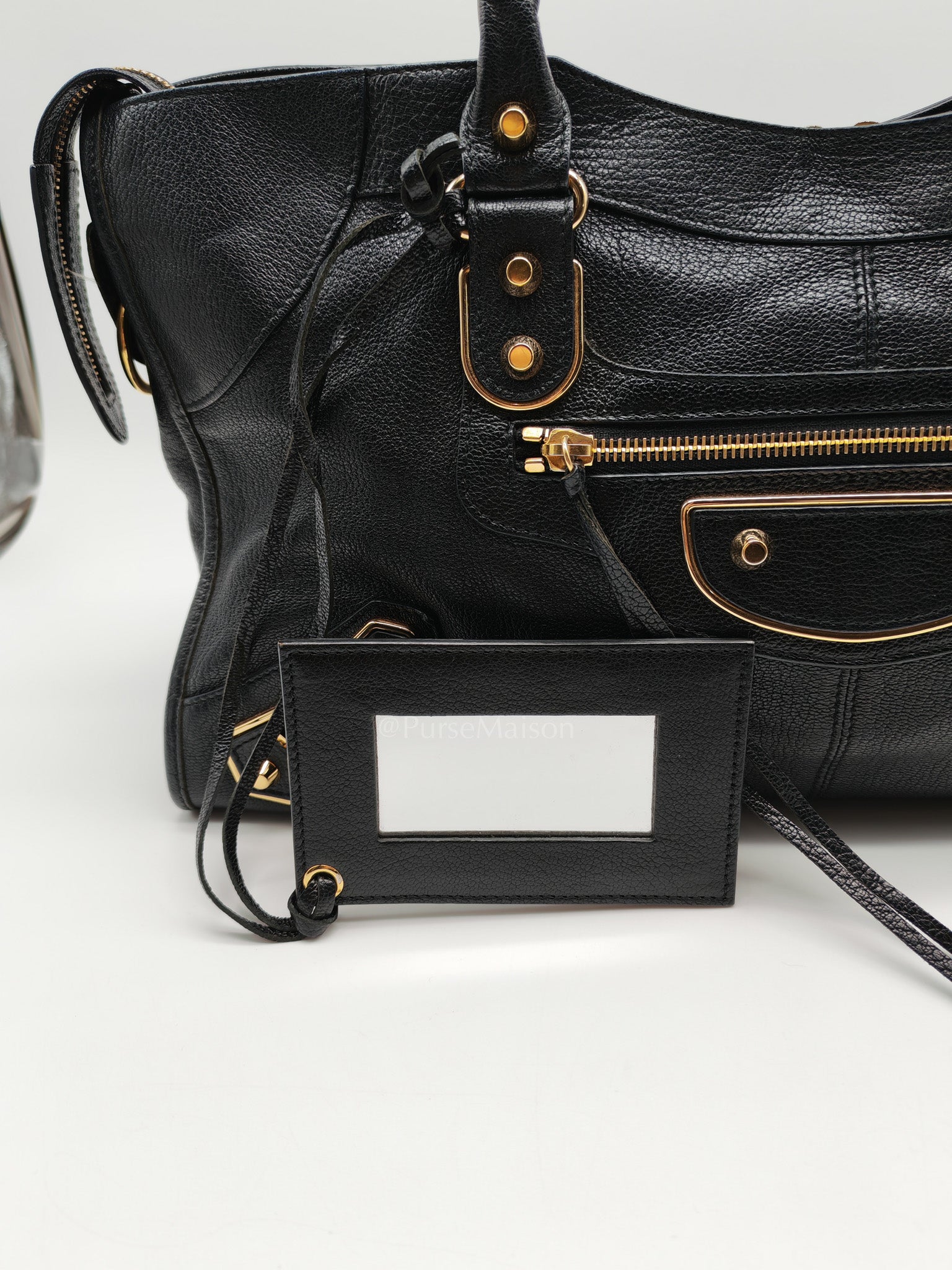 Balenciaga City Metallic Edge in Large Black Chevre Leather Shoulder Bag