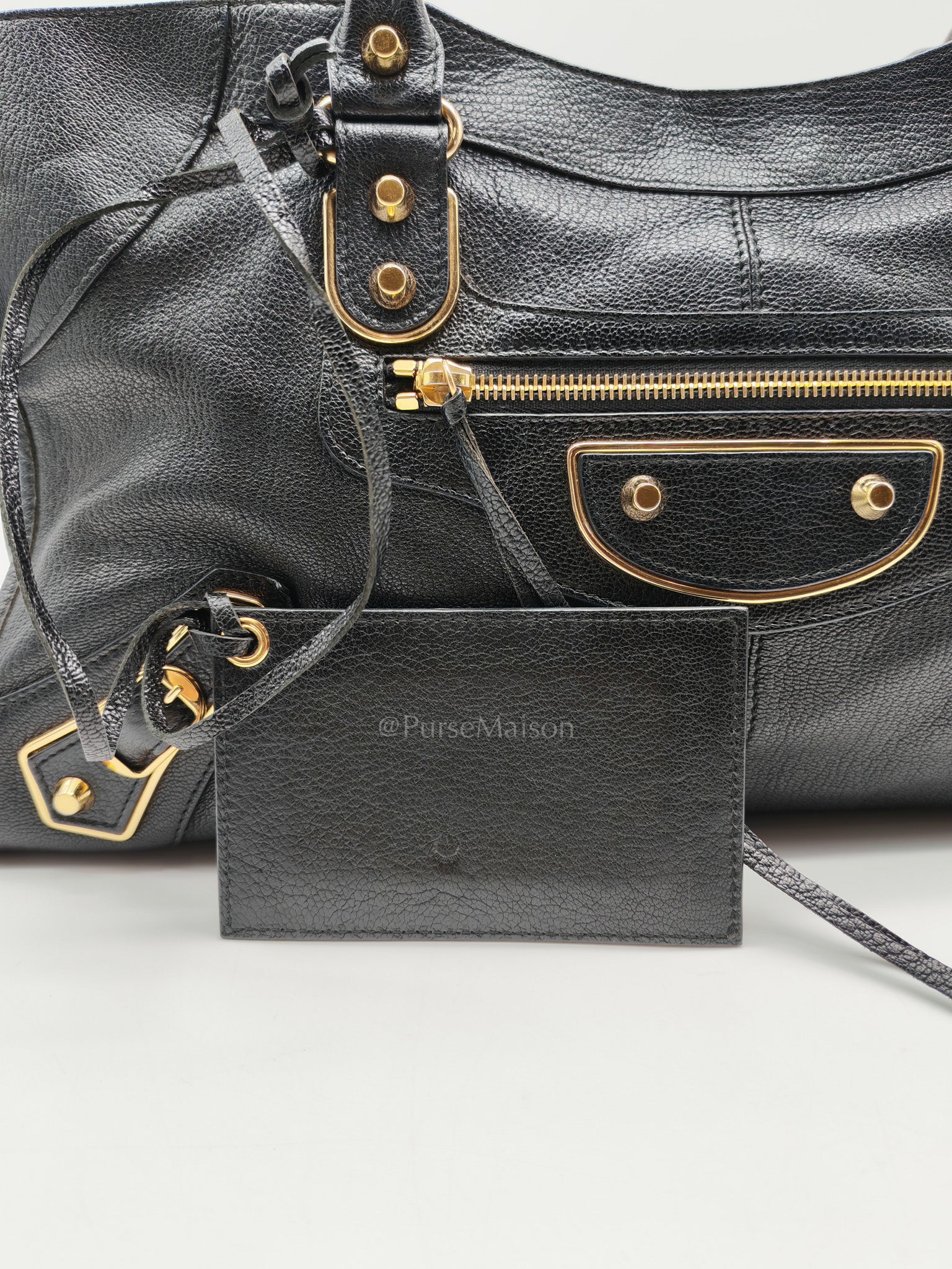 Balenciaga City Metallic Edge in Large Black Chevre Leather Shoulder Bag