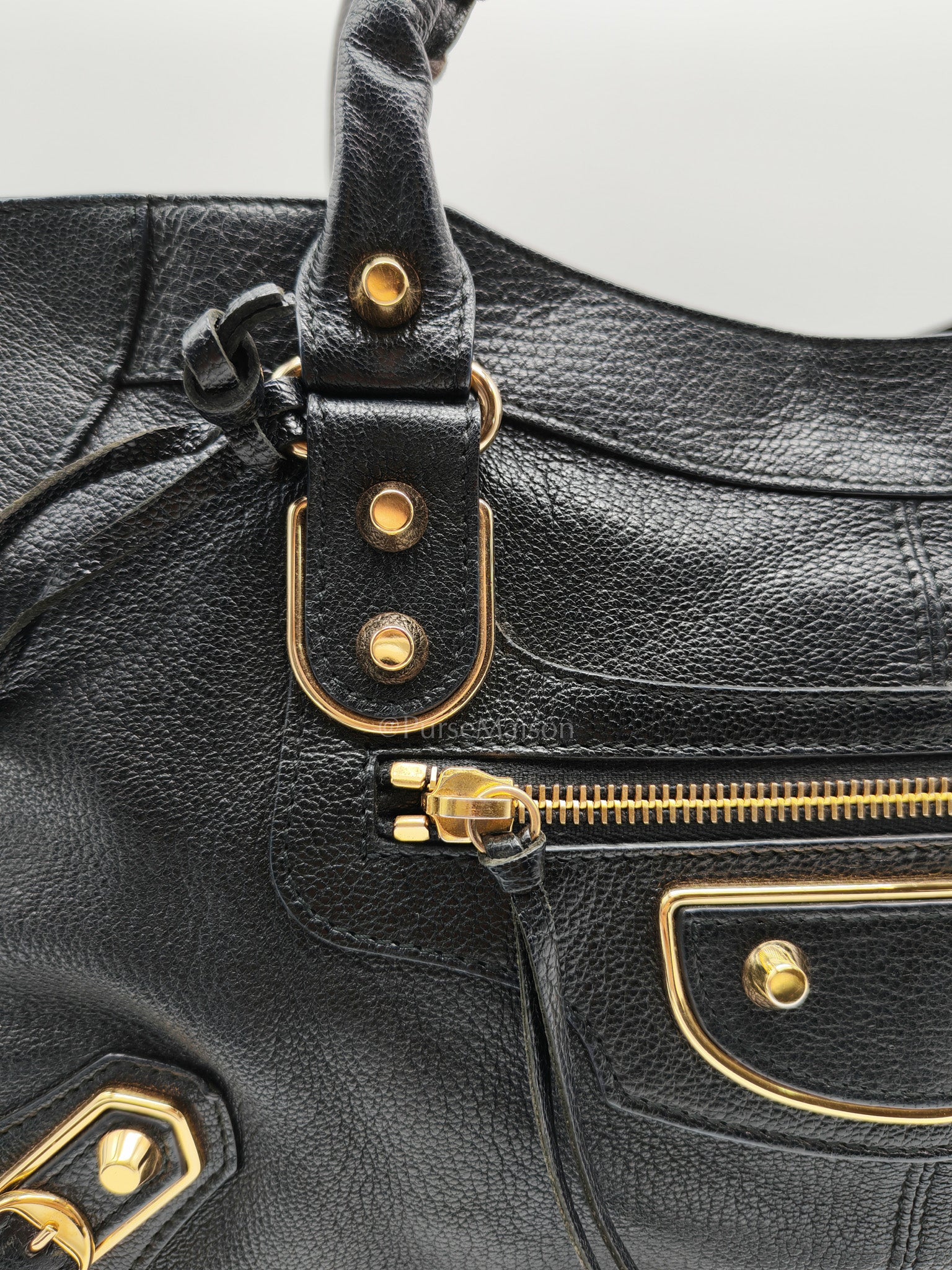 Balenciaga City Metallic Edge in Large Black Chevre Leather Shoulder Bag