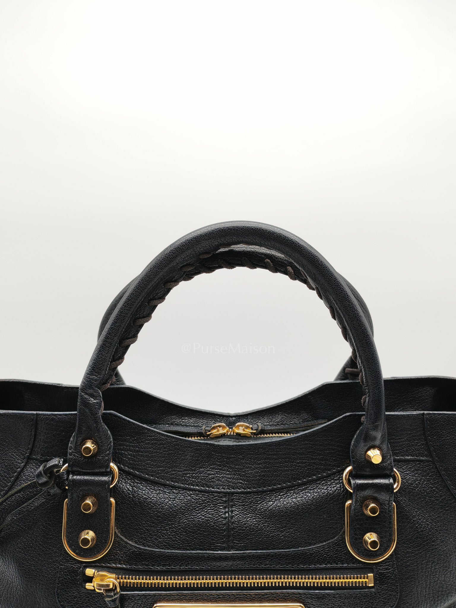 Balenciaga City Metallic Edge in Large Black Chevre Leather Shoulder Bag