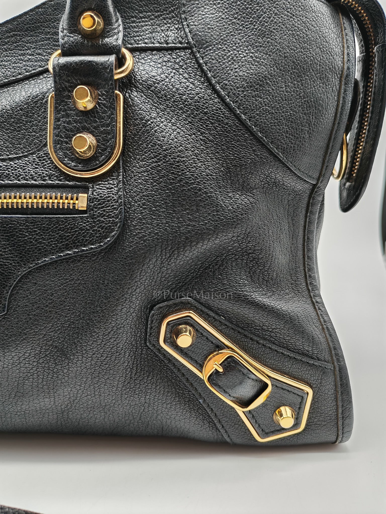 Balenciaga City Metallic Edge in Large Black Chevre Leather Shoulder Bag