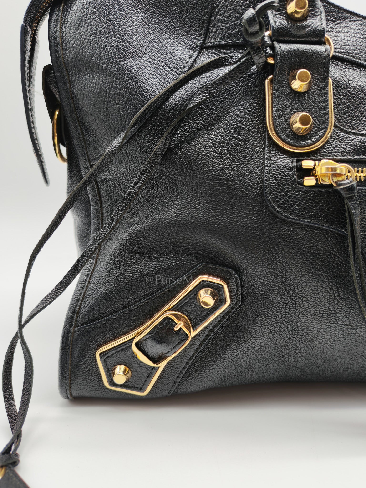 Balenciaga City Metallic Edge in Large Black Chevre Leather Shoulder Bag
